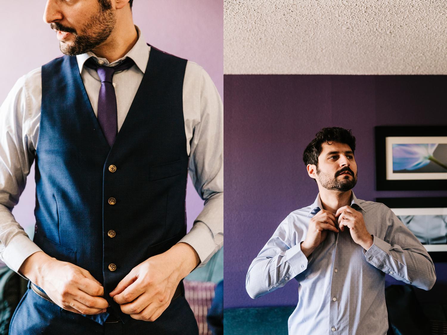 Groom Getting Ready at Albuquerque Hotel