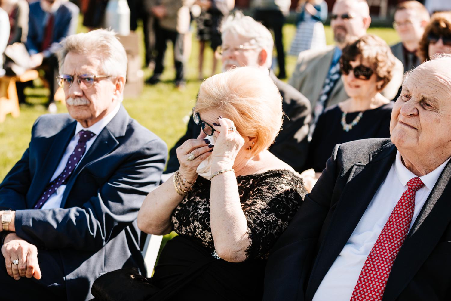 Mother of bride getting emotional during ceremony in Lubbock