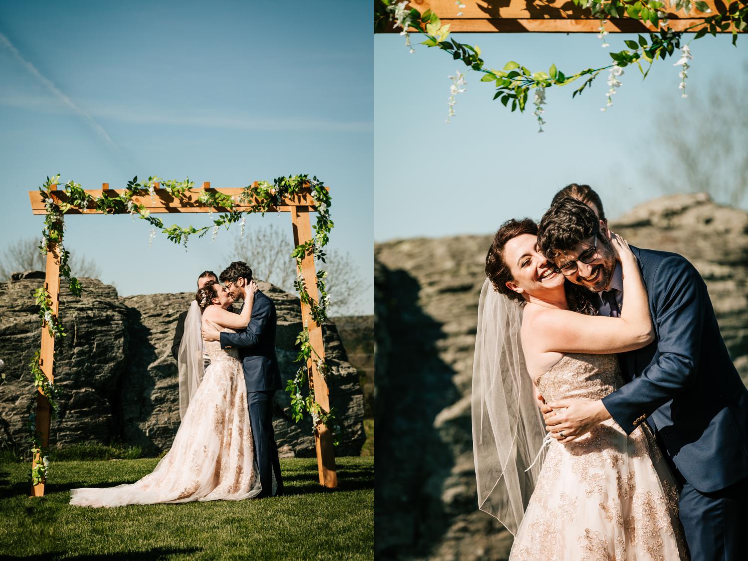 Bride and groom first kiss in Albuquerque wedding