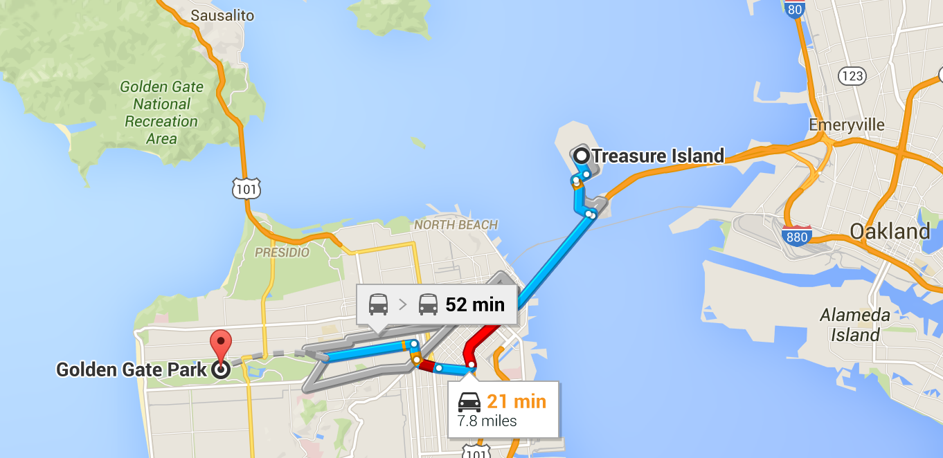 From Golden Gate Park, the 8 mile drive can take around 18-35 minutes, depending on how early you make it out of the house.