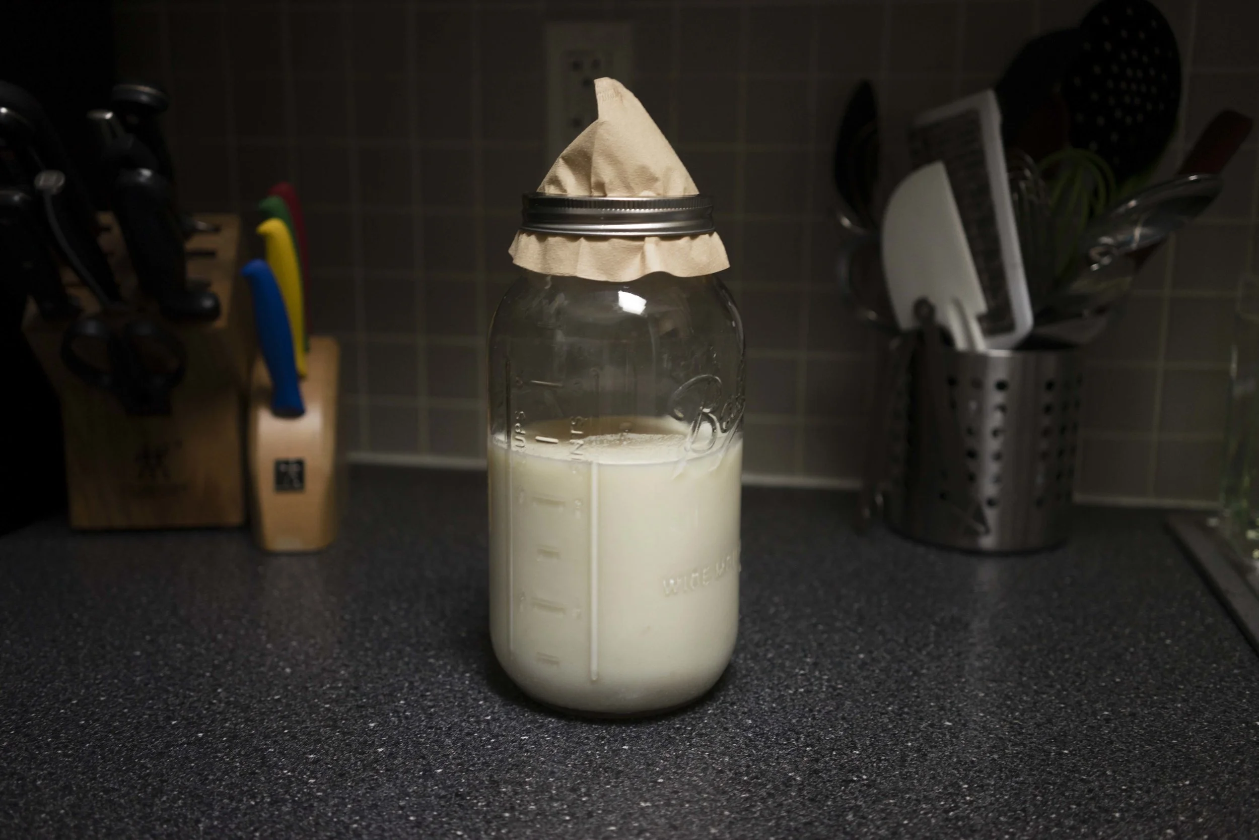 3) Cover your jar so that it can still breath. I use coffee filters because they are easy. 
