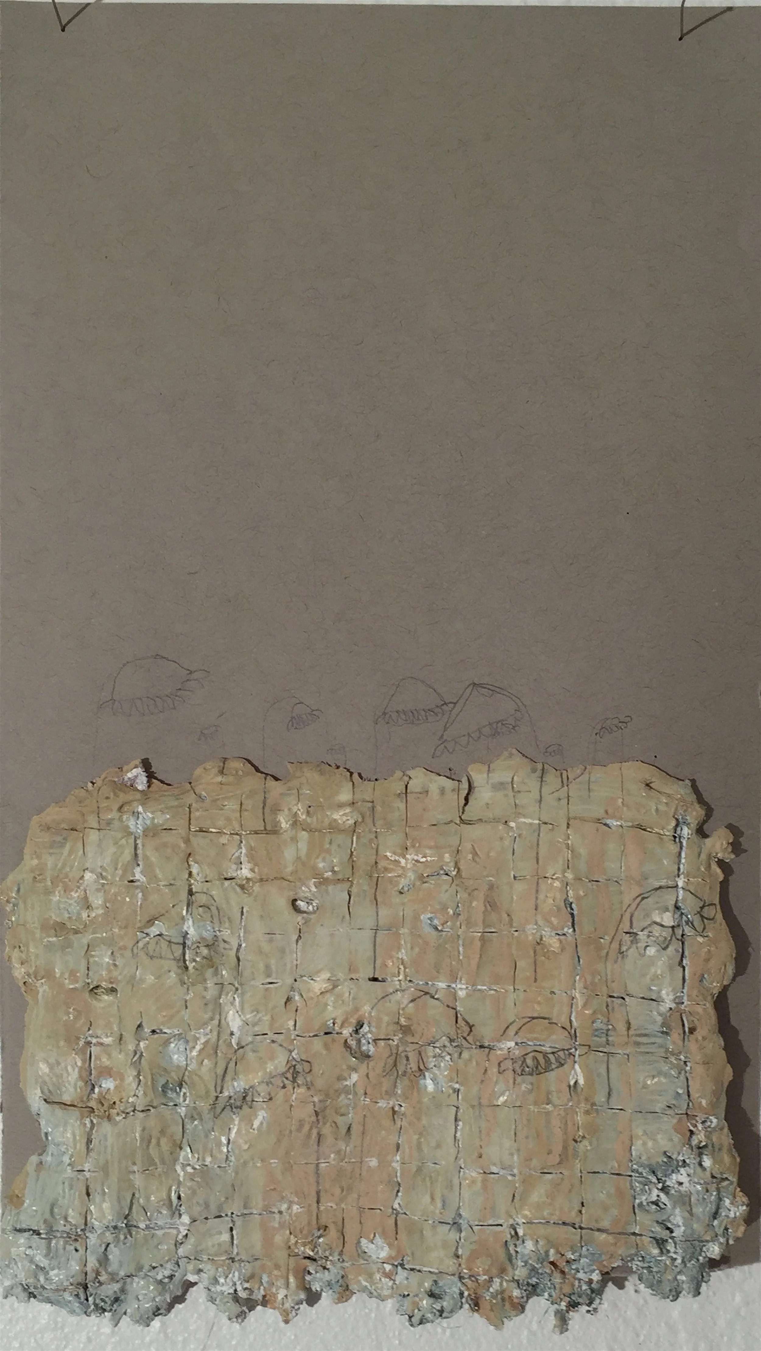 oil, pencil, and hair on paper 12"x5"