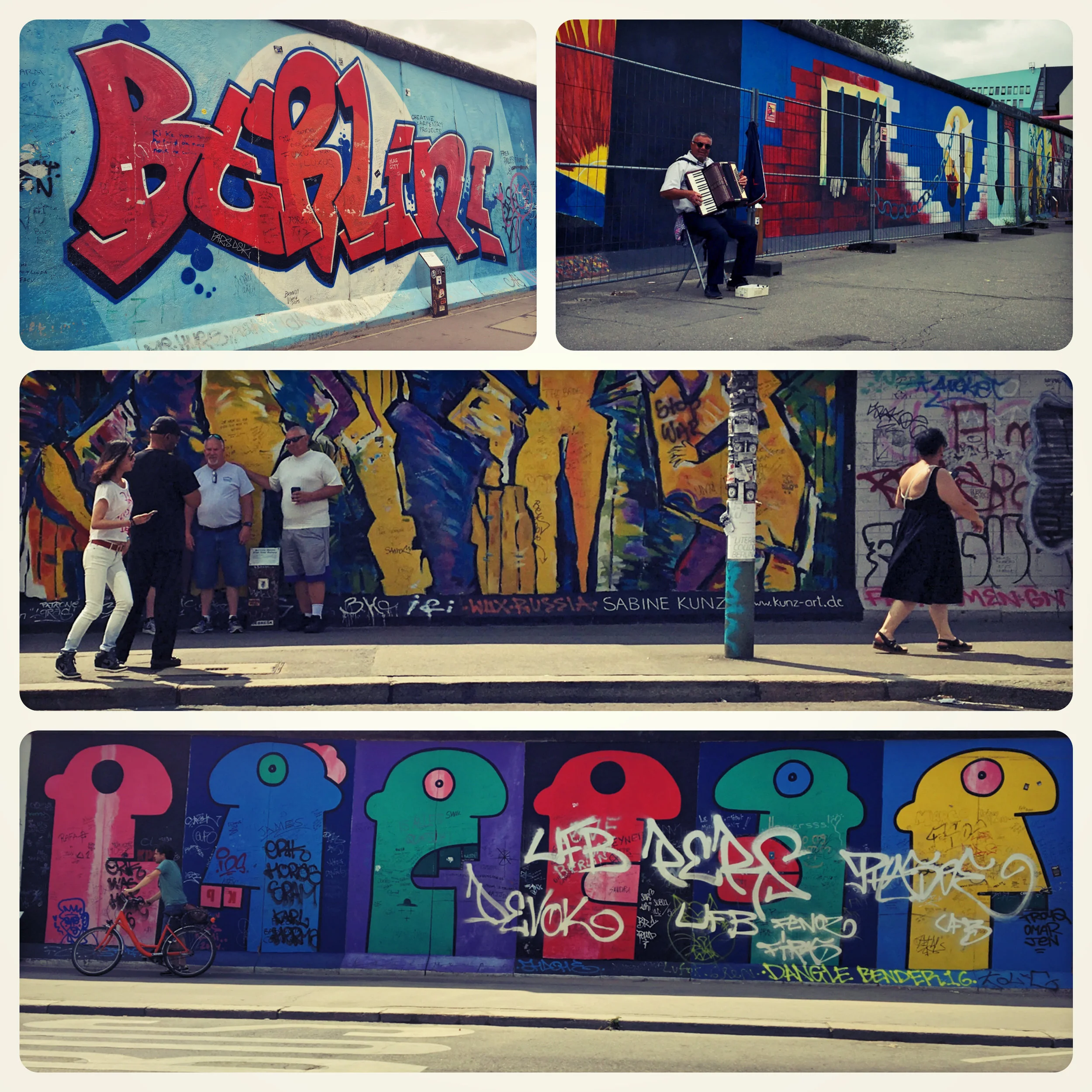 East side gallery is a pretty interesting place to roll around but you need to have a bit of 'curb jumping' skills or someone to help you out.