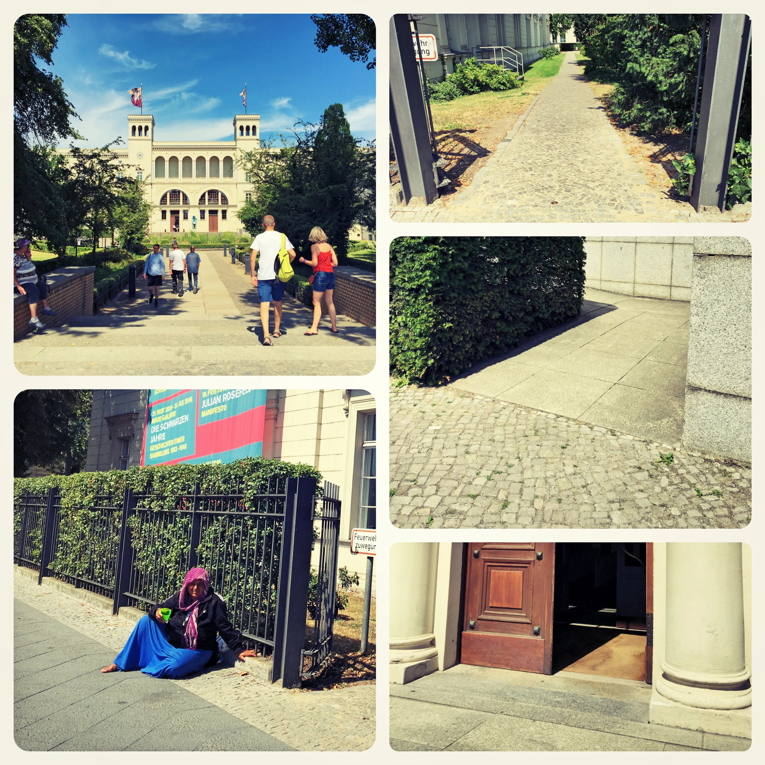 Side entrance for wheelchair users, corridor and main entrance to the Museum.