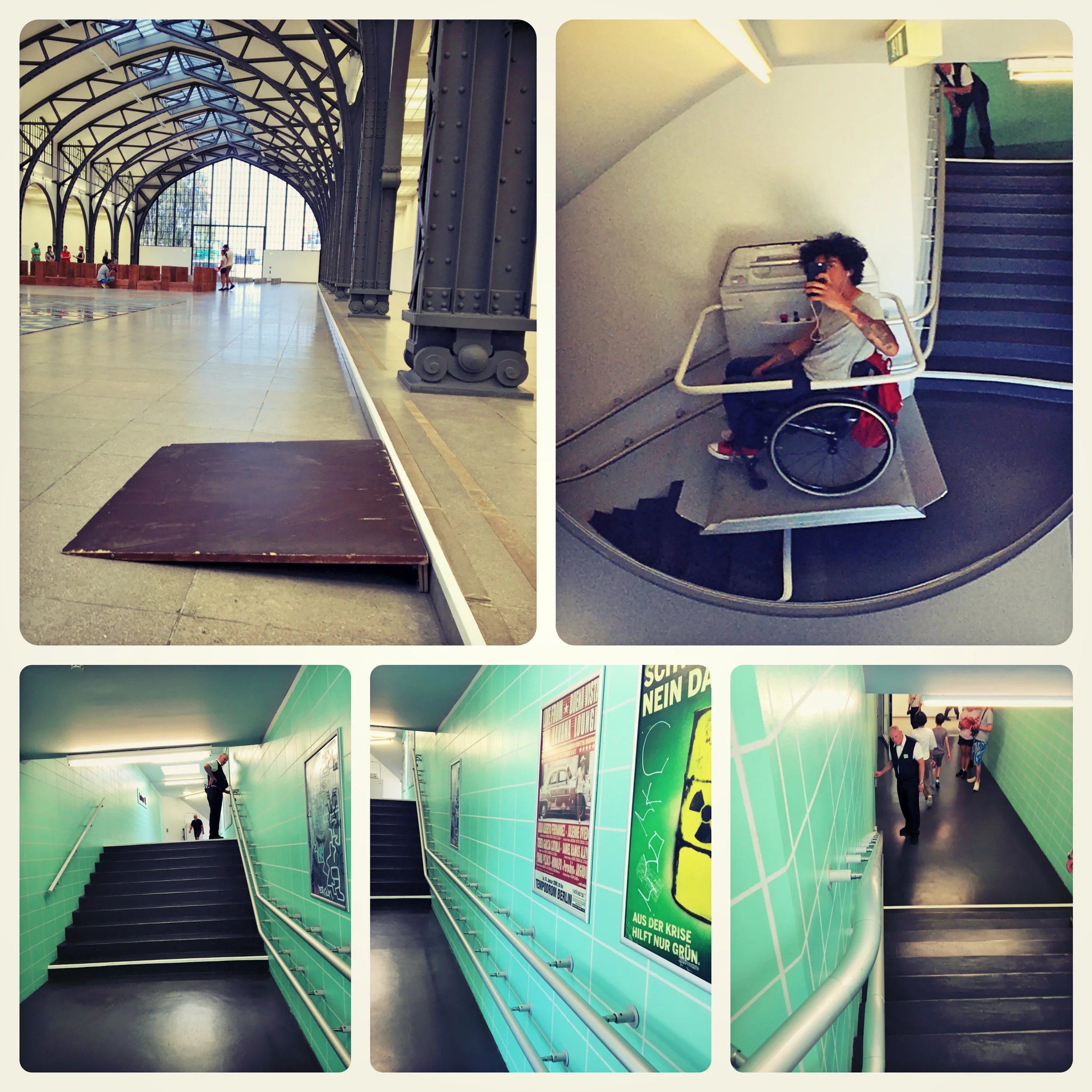 Ramps to access the main exhibitions, automatic lift and a member of the staff that kindly helped me all the way to the other building that was not accessible due to the age of the building. 