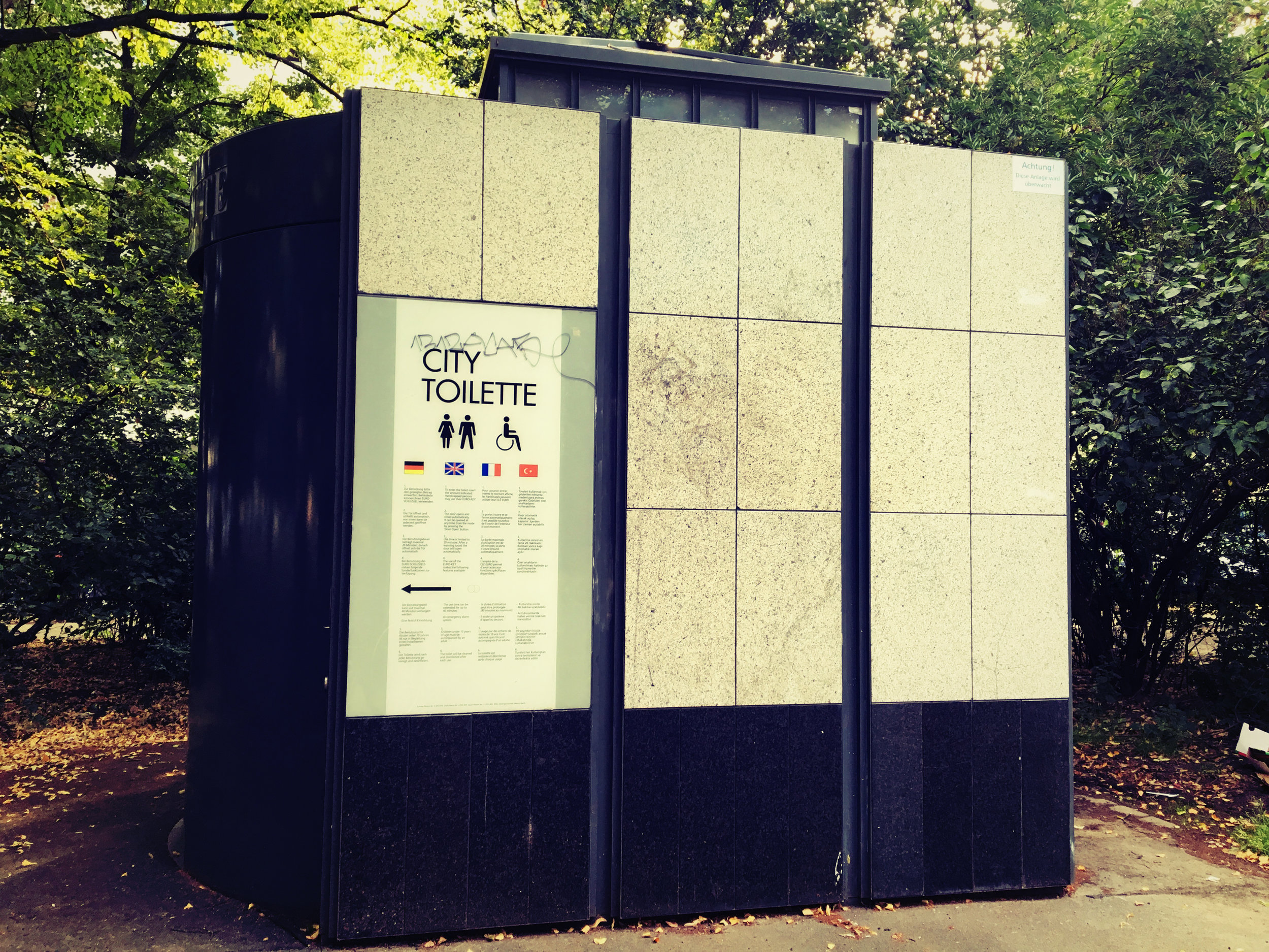 Wheelchair friendly toilet located two blocks aways from the market.