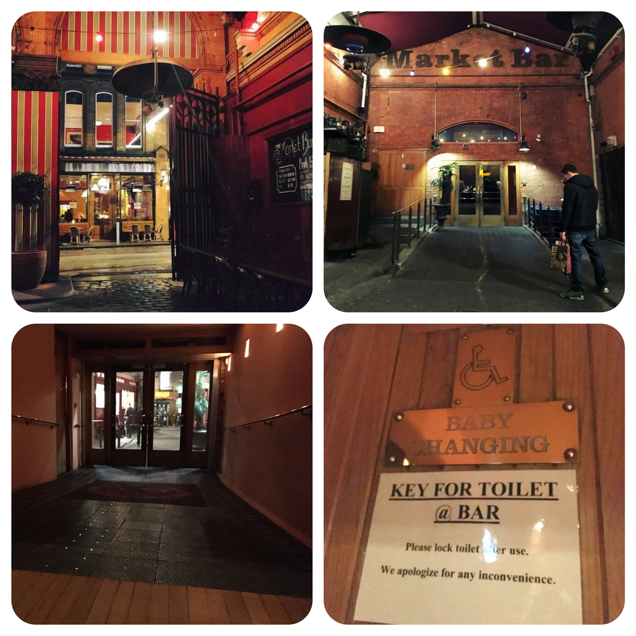 Main entrance street level, ramp and wheelchair-friendly toilet.