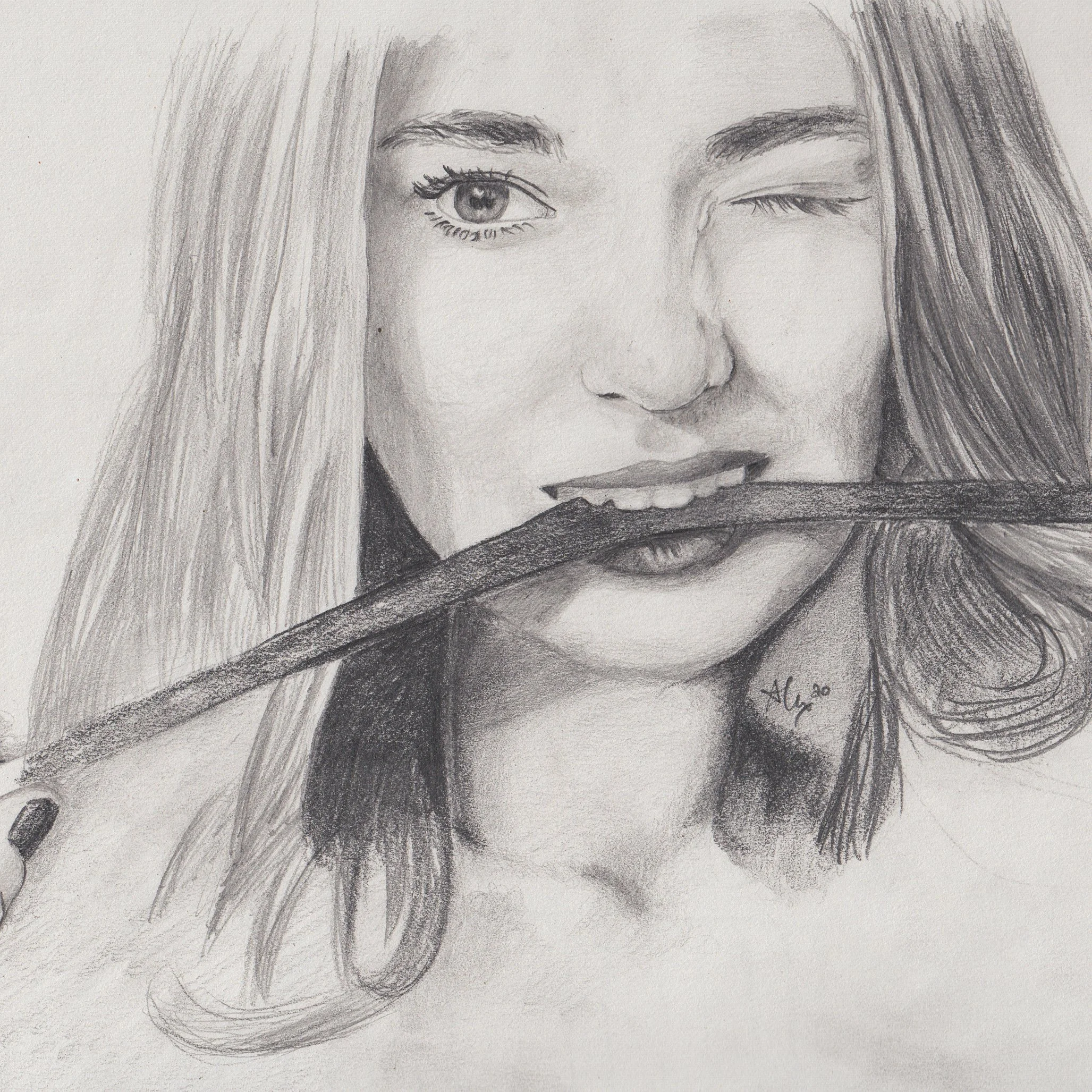 Girl Biting Ribbon