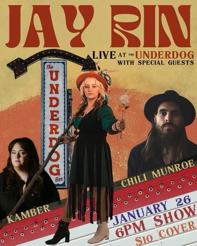 I am so happy to kickoff my first show of the year this Friday at The Underdog! 

I&rsquo;d love to see some Nashville friends there. 

I&rsquo;m opening things up at 6:00p followed by Chili Munroe and an electric full band show by Jay Rin! 

See y&r