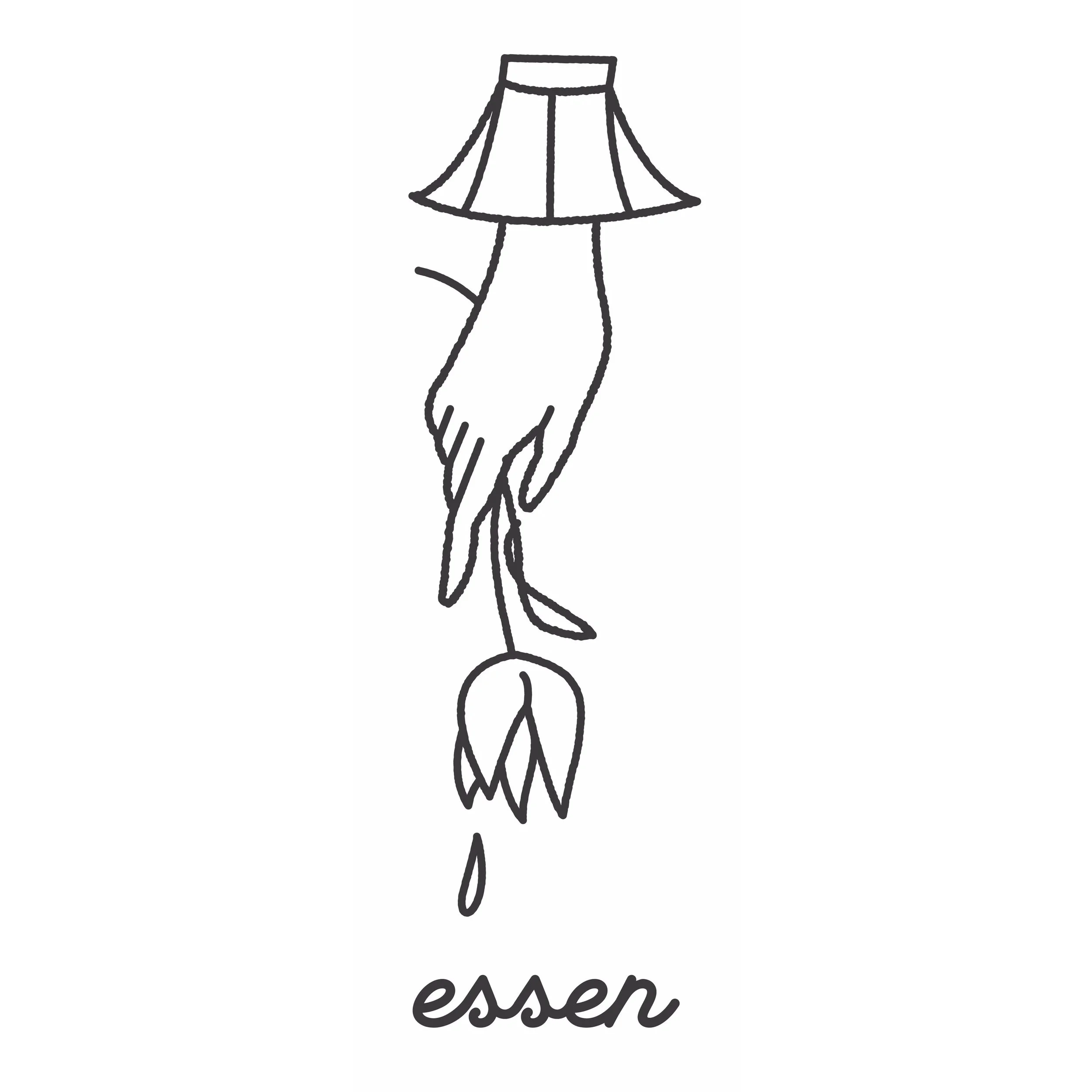 The essen logo featuring a hand and flower representing the juxtaposition of vulnerability and strength, brand art by Nick Goodwin
