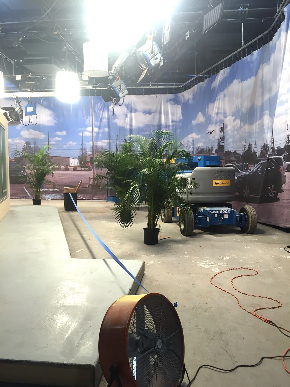 iPhone snap taken before stretching and lighting of the backing. The translight is 15'x117' and wraps around the whole set).