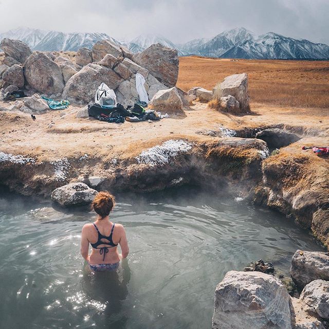 After wildfires forced us to evacuate our campground and 160 mph winds sucked away our gear, we decided might as well hit the hot springs. Luckily right after his, @n.cutway l told us out he found our gear a few hundred yards down the road.