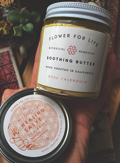 Package Design for Flower For Life Botanical Remedies body butter and healing salve, 2016.