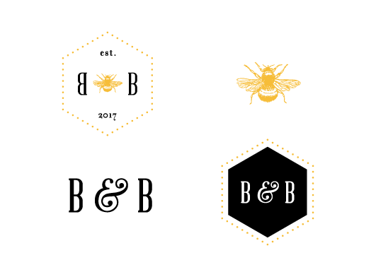 Alternative logo marks and sticker design options for Burrs & Bees Fine Coffee + Espresso Catering, 2017.