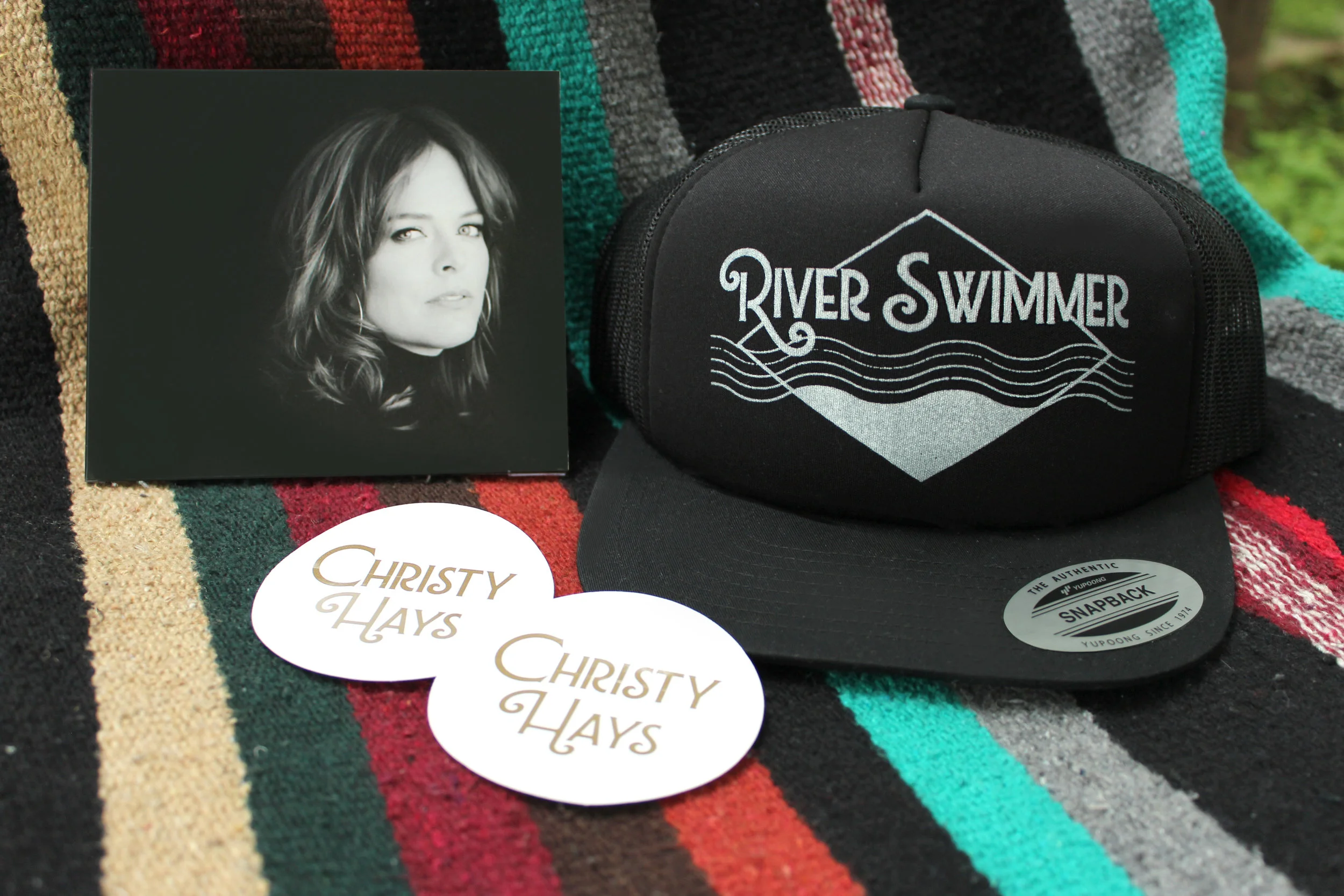 River Swimmer CD, Hat, and sticker design for Christy Hays, 2018.