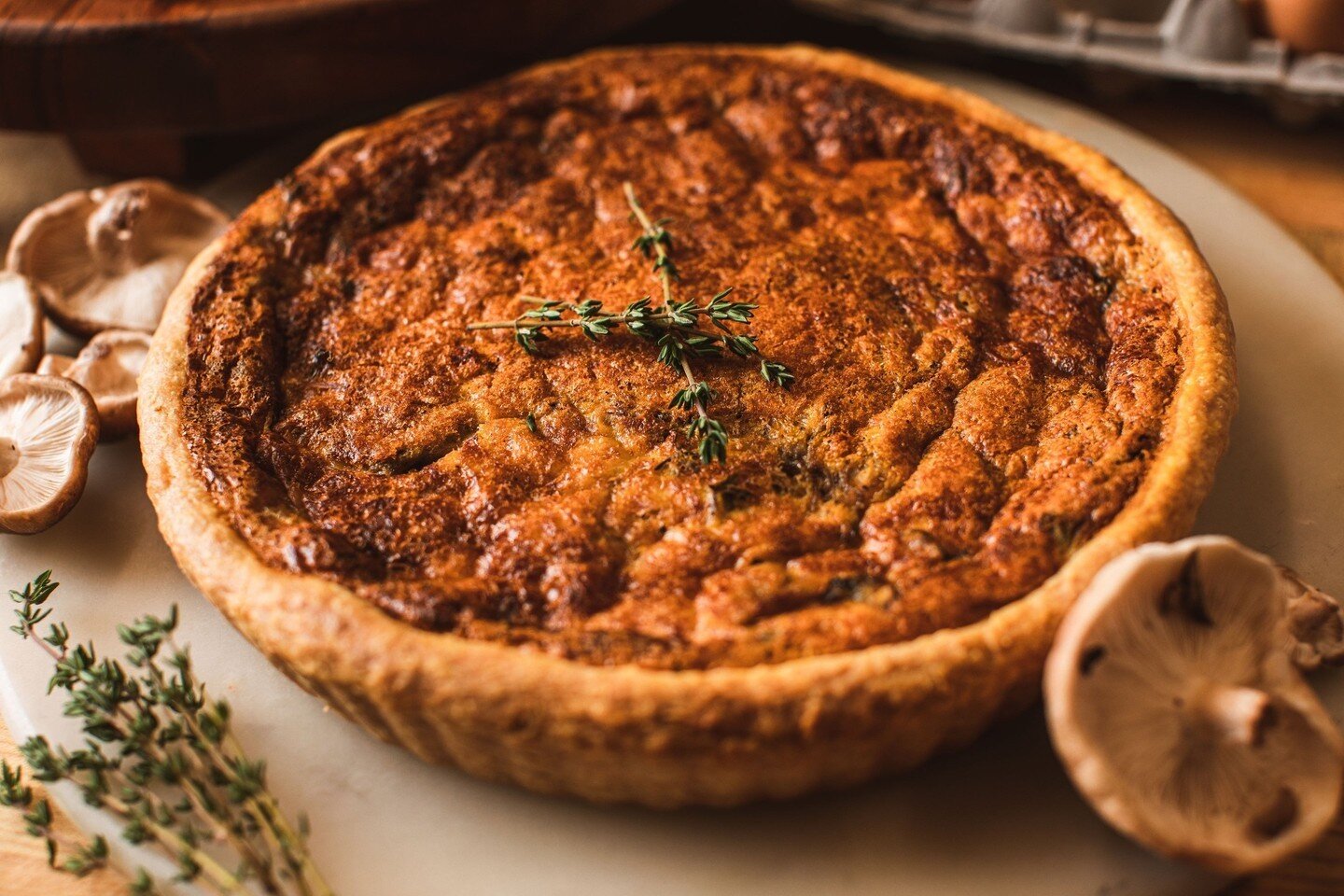 Easy, delicious, anytime! Our Mushroom Quiche, with local pastured eggs from Sequatchie Cove Farm and Midway Mushrooms' shiitakes, is perfect for any meal. Craving something meatier? Our Meat Quiche features local Main St Meats Ham. Breakfast, lunch,