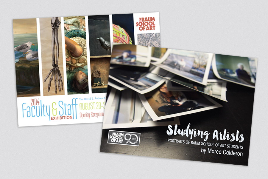   The Baum School of Art – Allentown, PA Non-profit Community Art School  A variety of exhibition invitation postcards used for marketing and promotion. The Baum School of Art presents 12–14 exhibitions per year. 