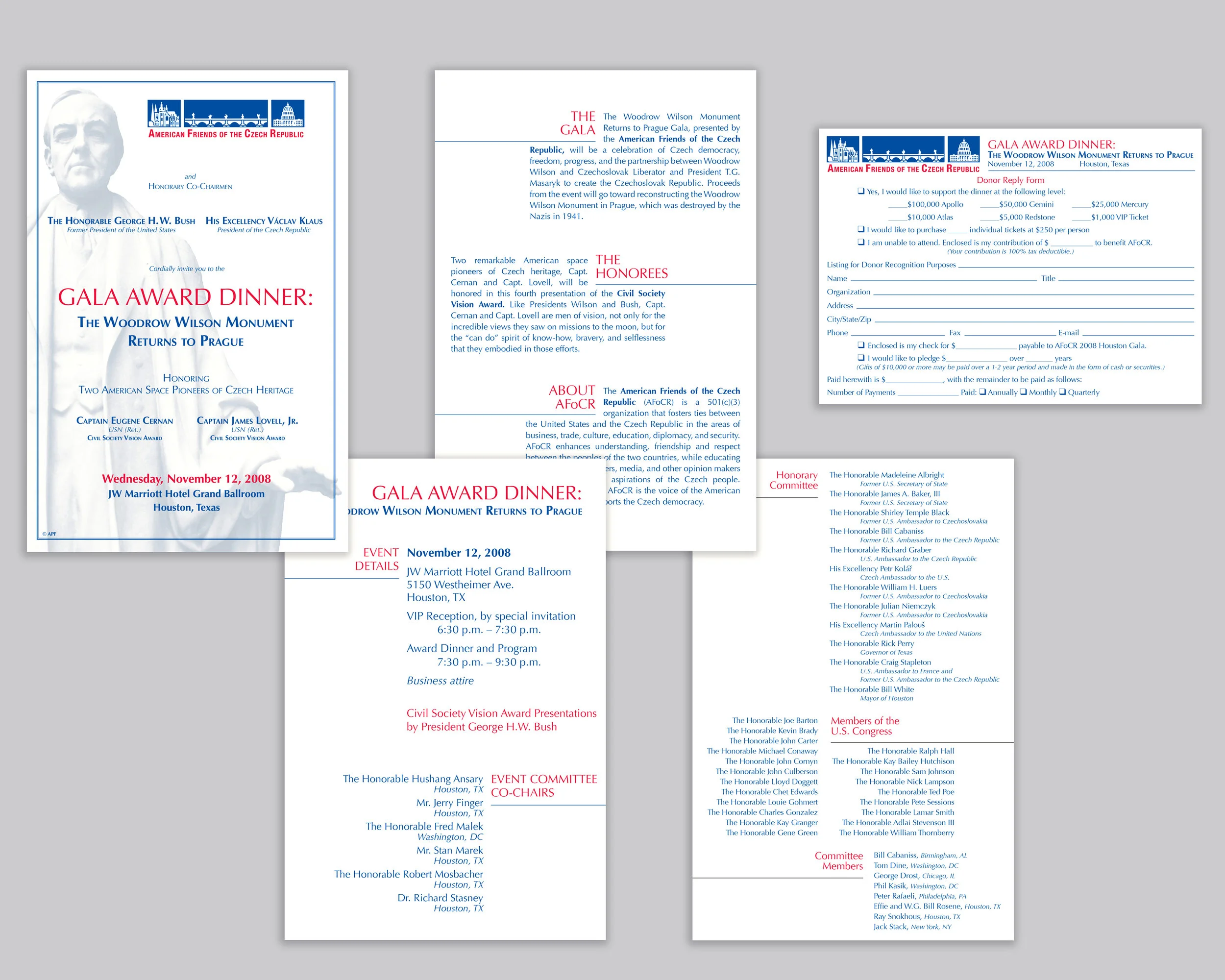 American Friends of the Czech Republic (AFoCR) Washington DC, – Houston, TX Three-part Gala Invitation AFoCR is an American Advocacy Organization The Woodrow Wilson Monument fund-raising Gala honored two U.S. astronauts Captains Eugene Cernan and James Lovell, Jr.