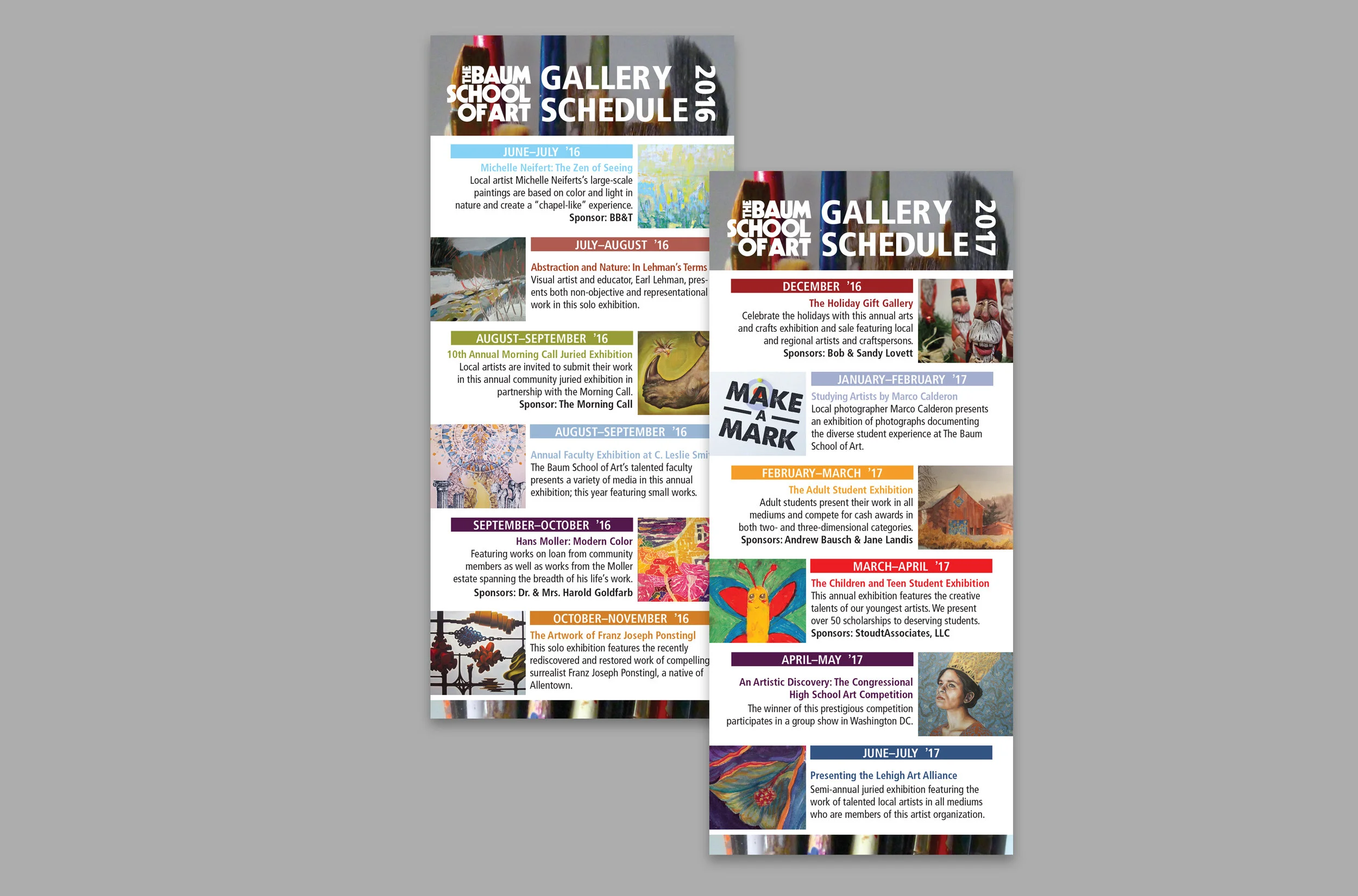 The Baum School of Art – Allentown, PA Non-profit Community Art School Rack card included in 2016–17 gallery appeal.