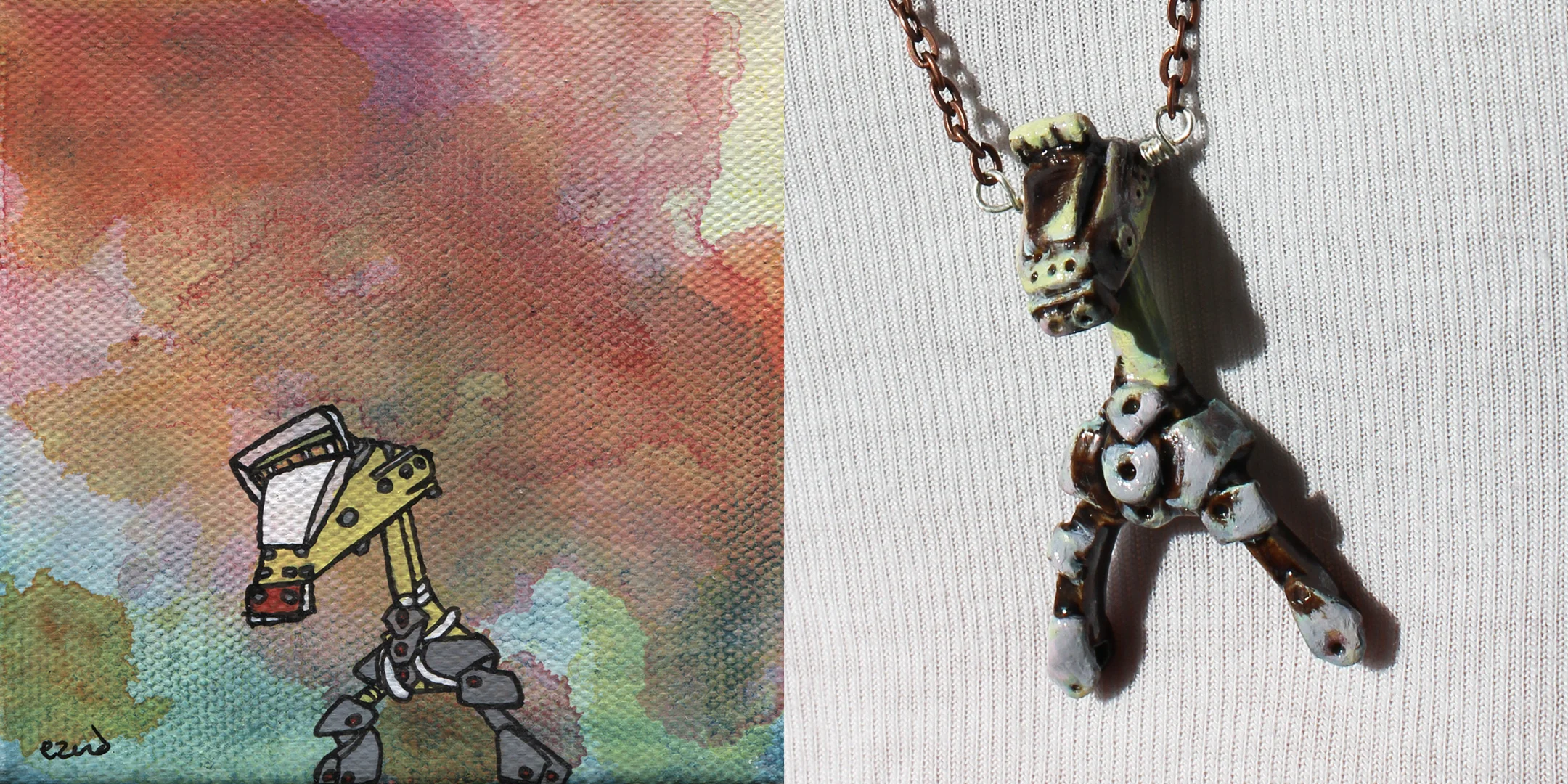 Robot pendants inspired by artist ezerd's Adopt a Robot series. ezerdland.com