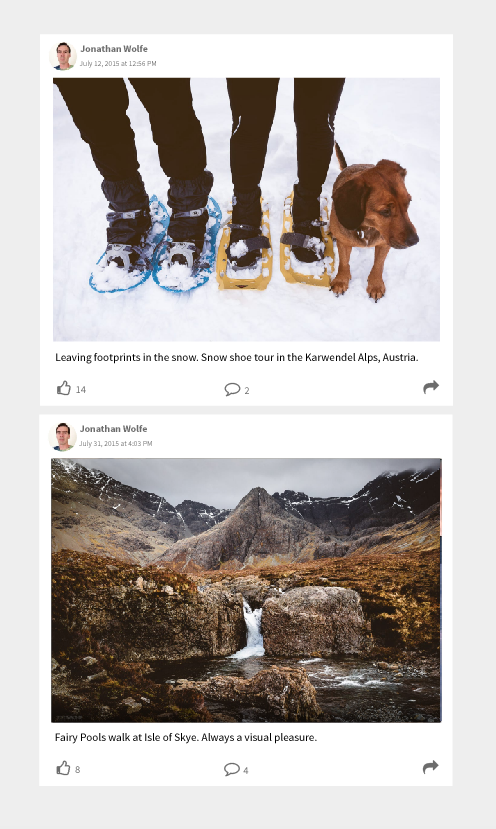Designed to let user's imagery to stand out and command the page. 