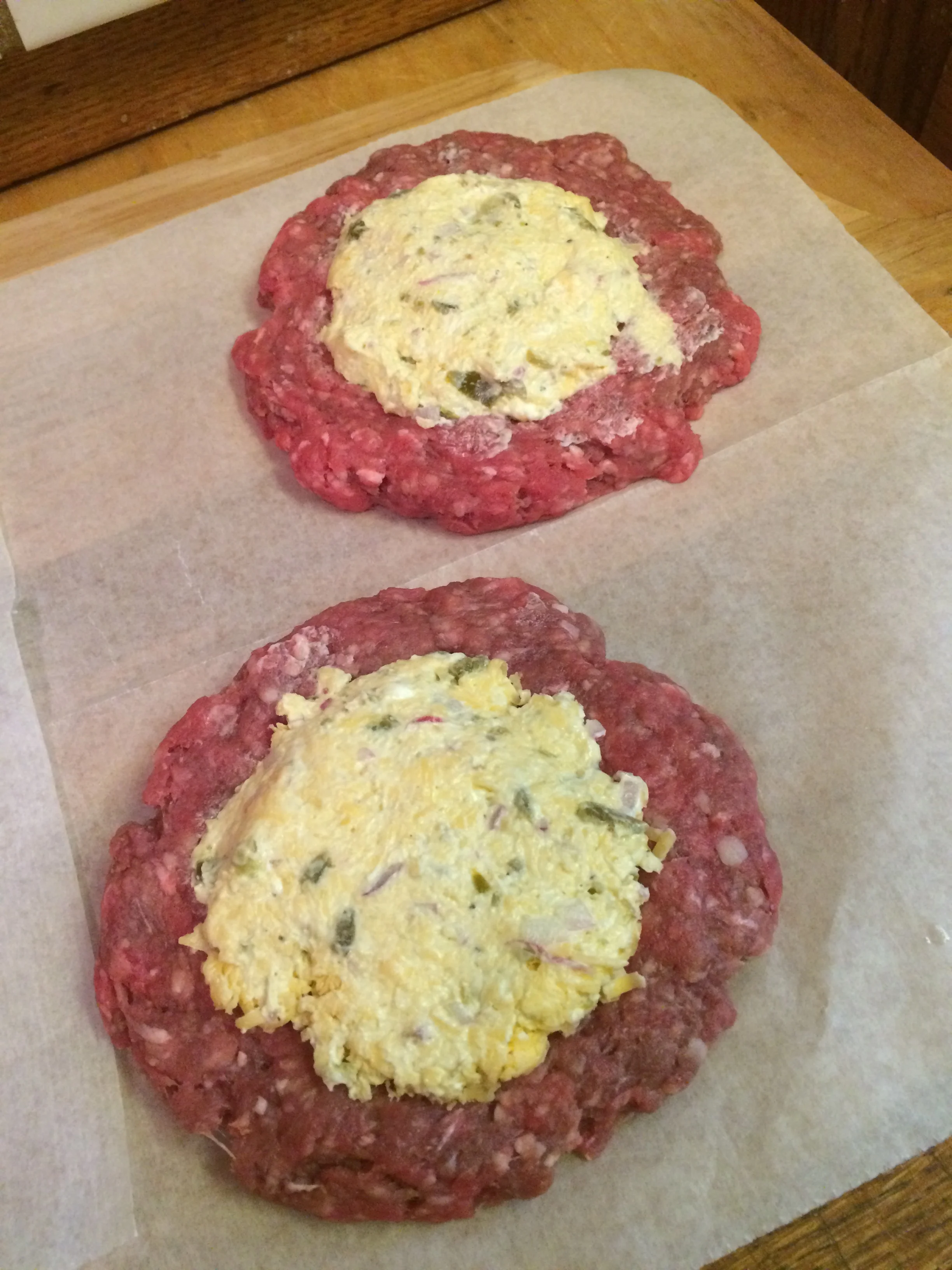 Fill each patty with the jalepeño filling and top with the remaining patty.