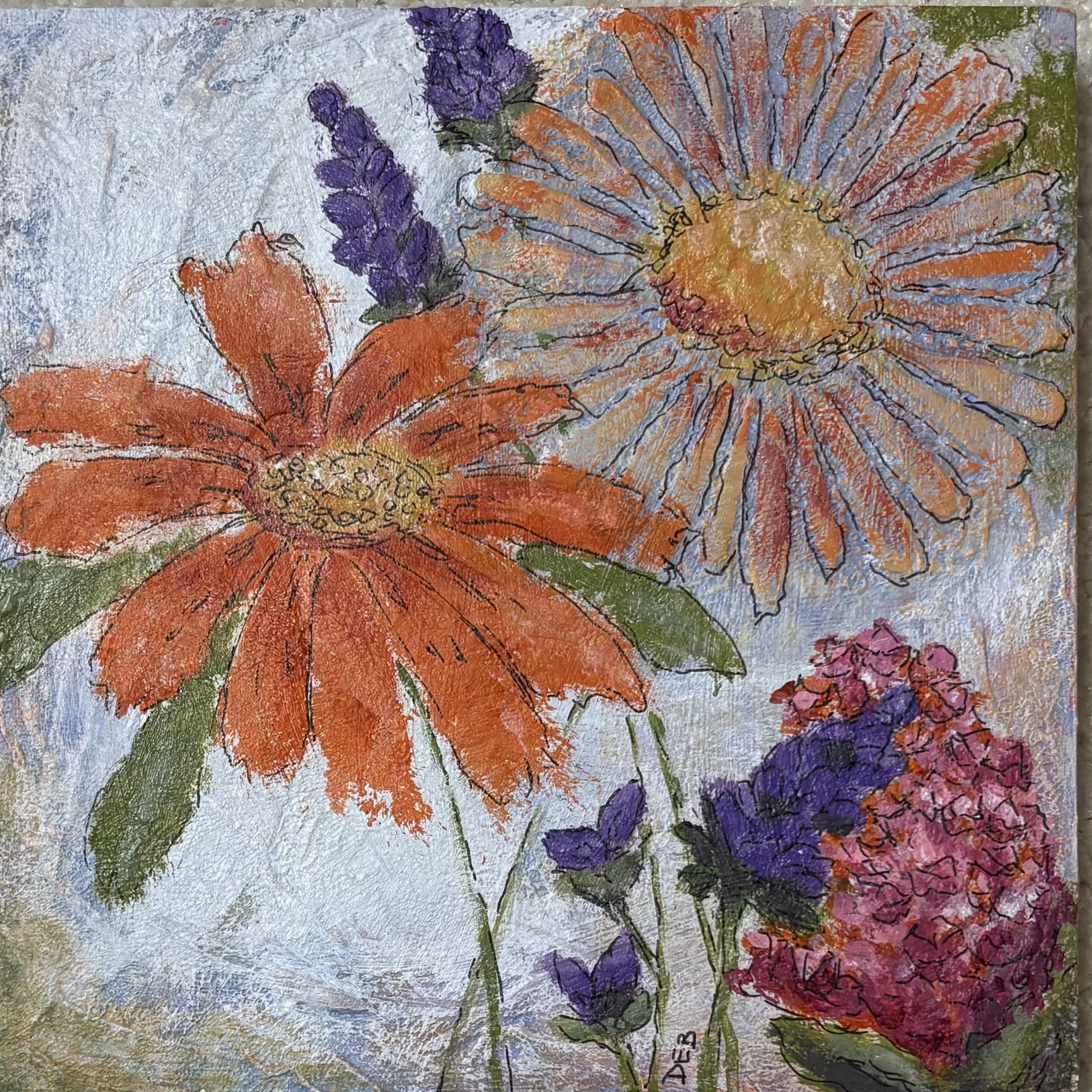 floral painting on textured background by Deb Karash