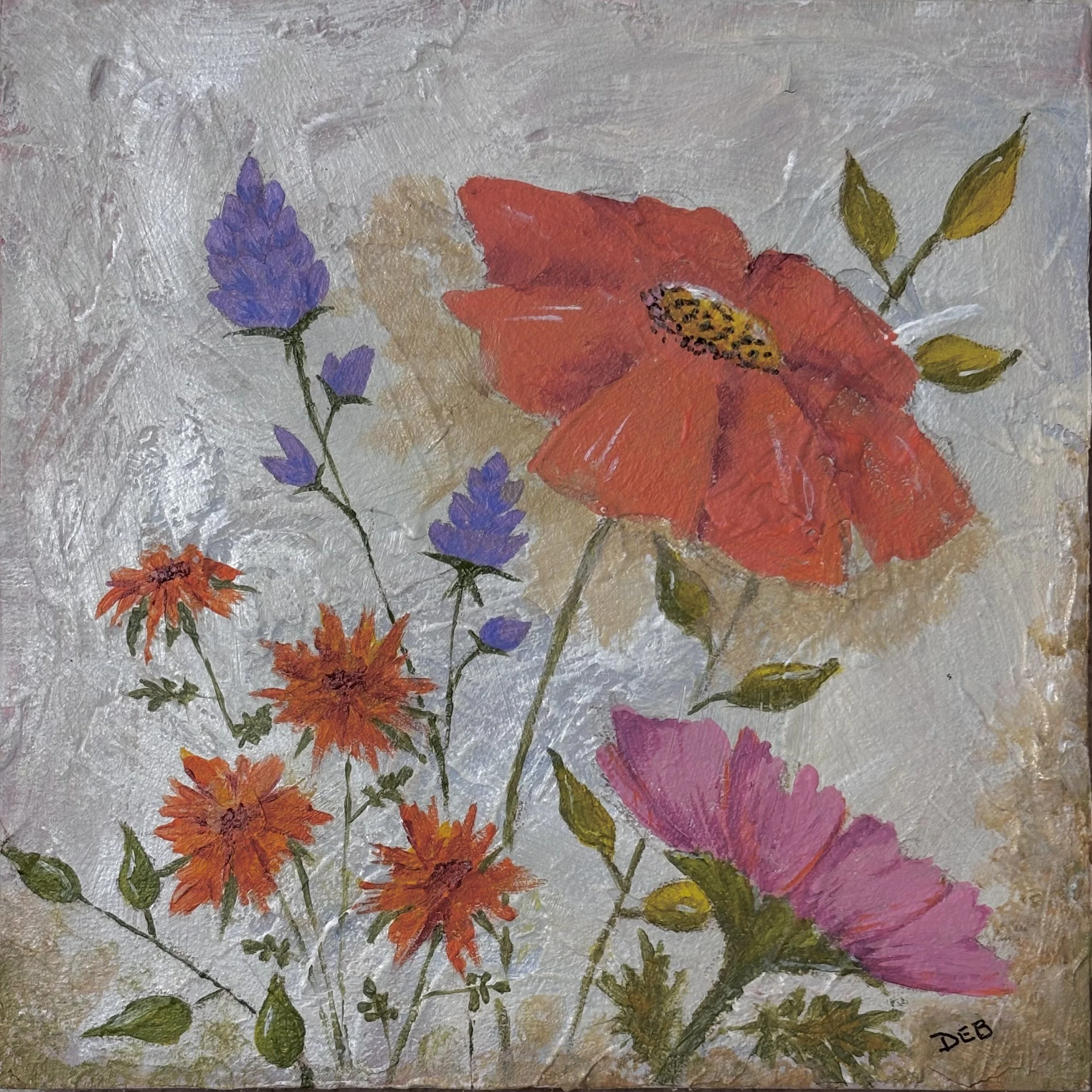 floral painting on textured background by Deb Karash