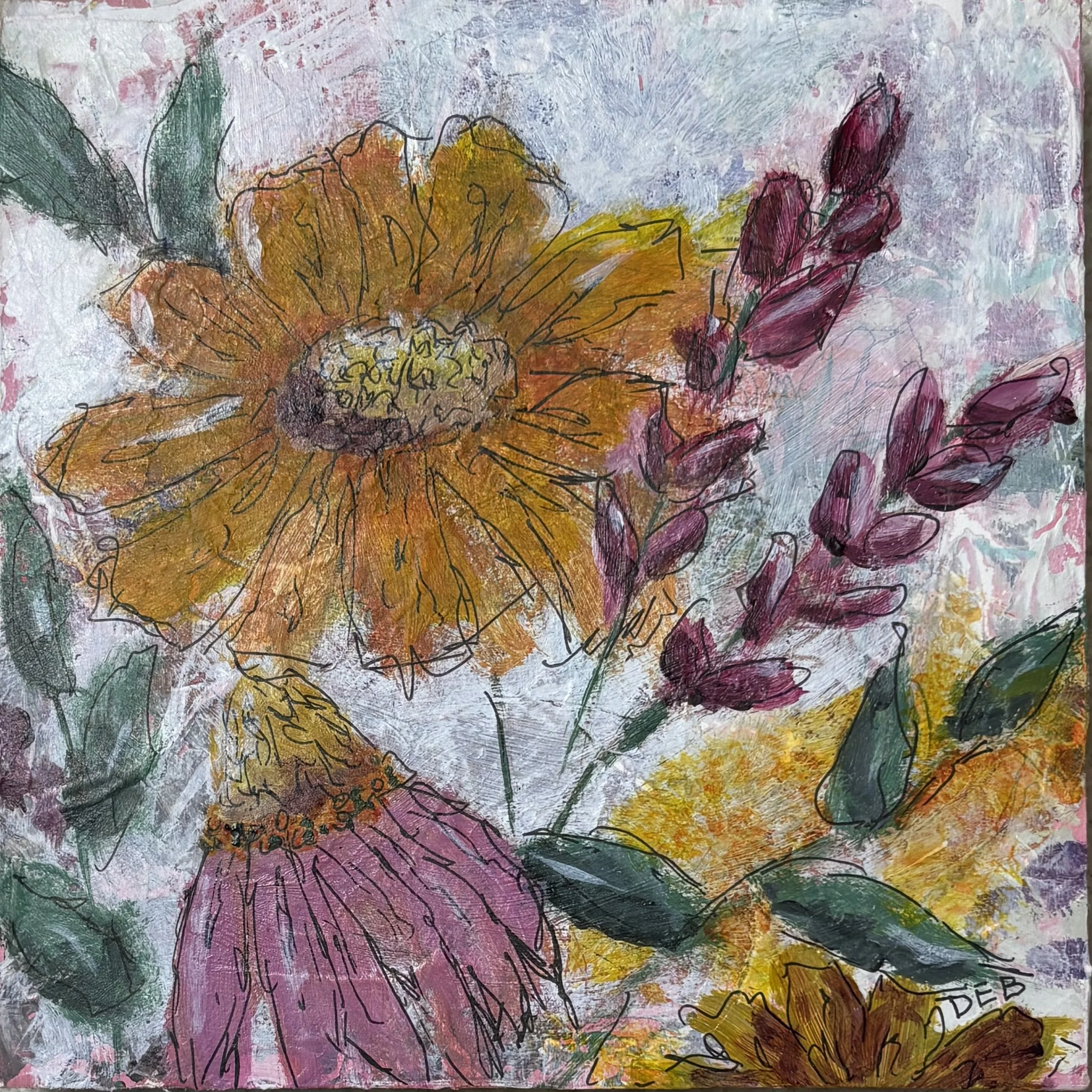 floral painting on textured background by Deb Karash