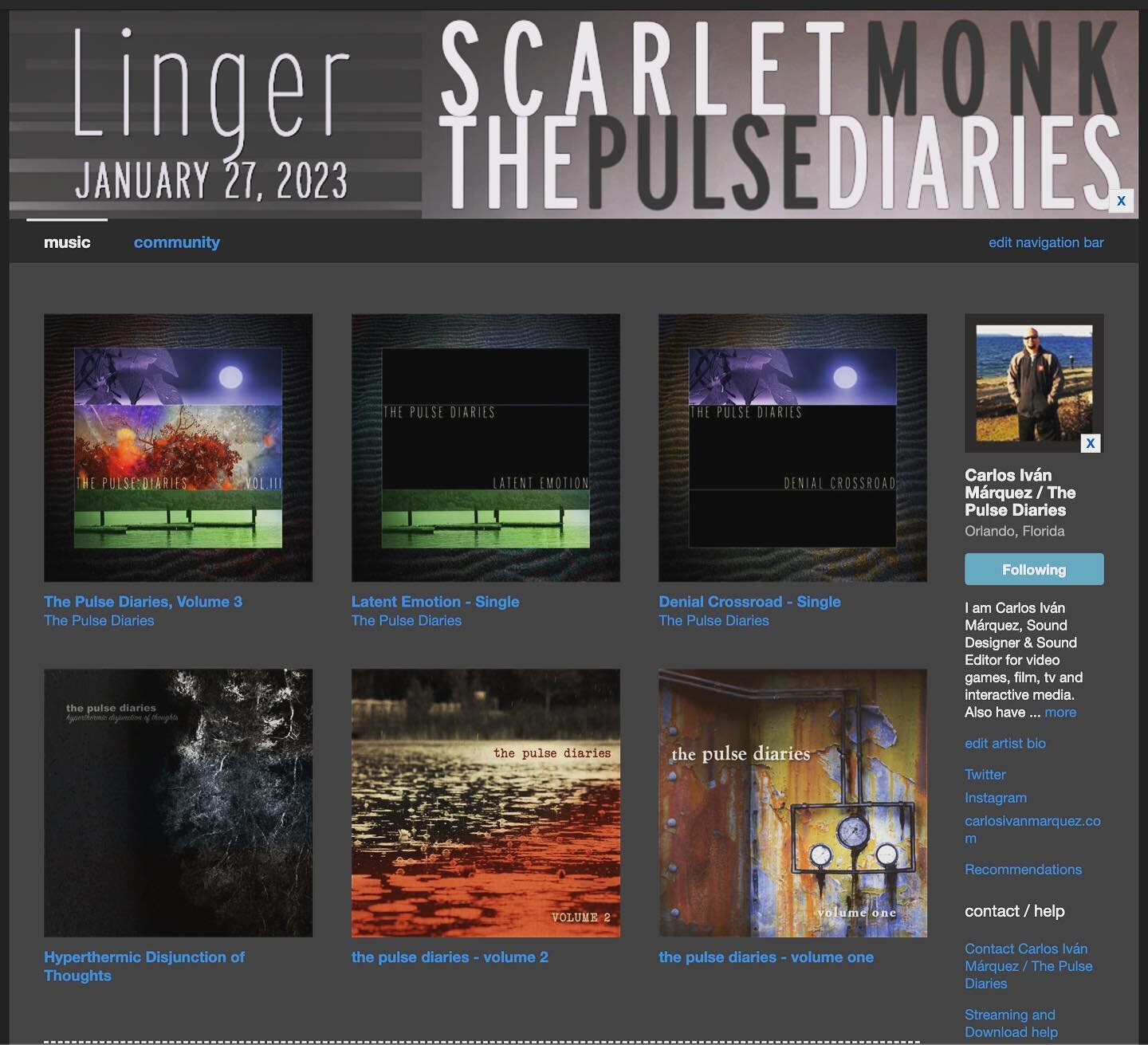 The Bandcamp page is ready for Friday! 
thepulsediaries.bandcamp.com 
LINGER - the new collaboration album by The Pulse Diaries and Scarlet Monk (@mugsandpockets , scarletmonk.com). 
Out in all streaming platforms and Bandcamp this Friday, January 27