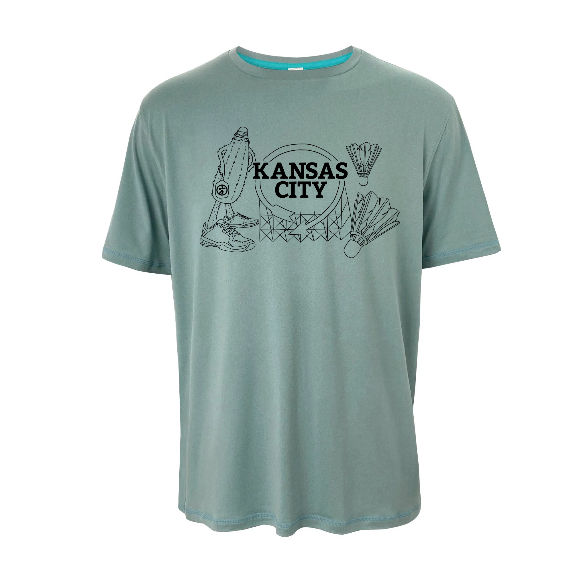 Pickleball pickle holding paddle with iconic KC graphic and shuttle cocks