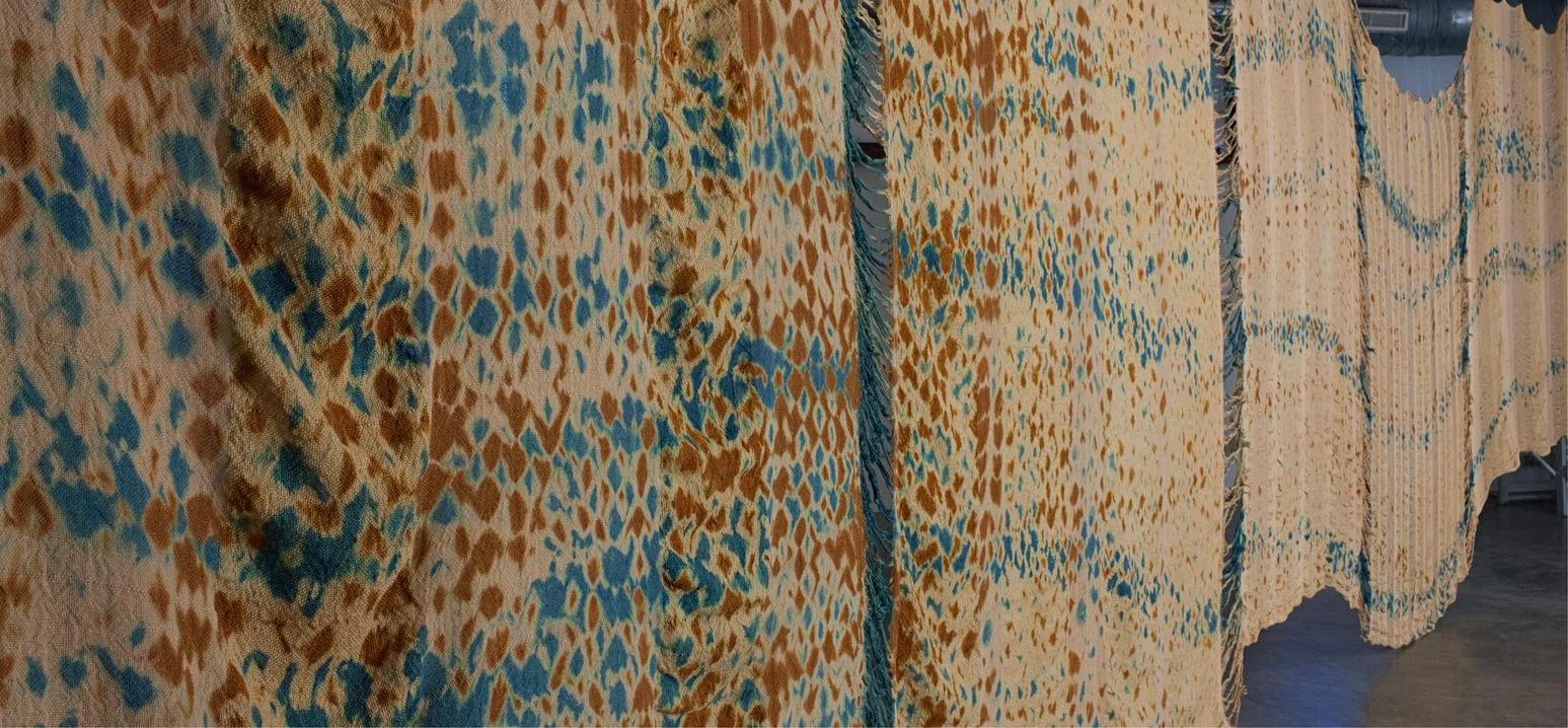 Woven Shibori Landscape <P> <P> <font size = 2>2010; Cotton, cotton/poly blend. Handwoven, hand-dyed. <P></font>
