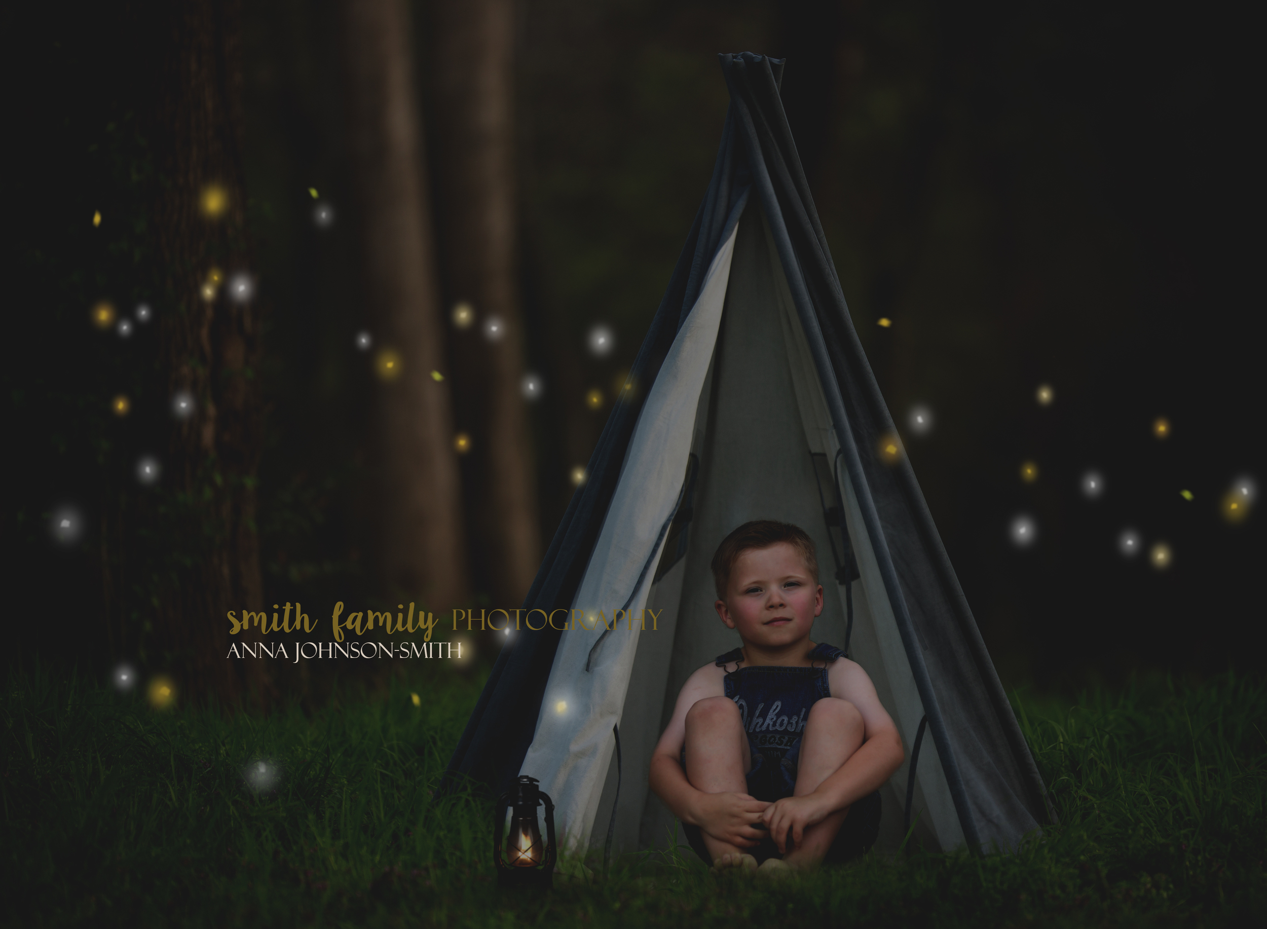 Huck Finn camping among the fireflies