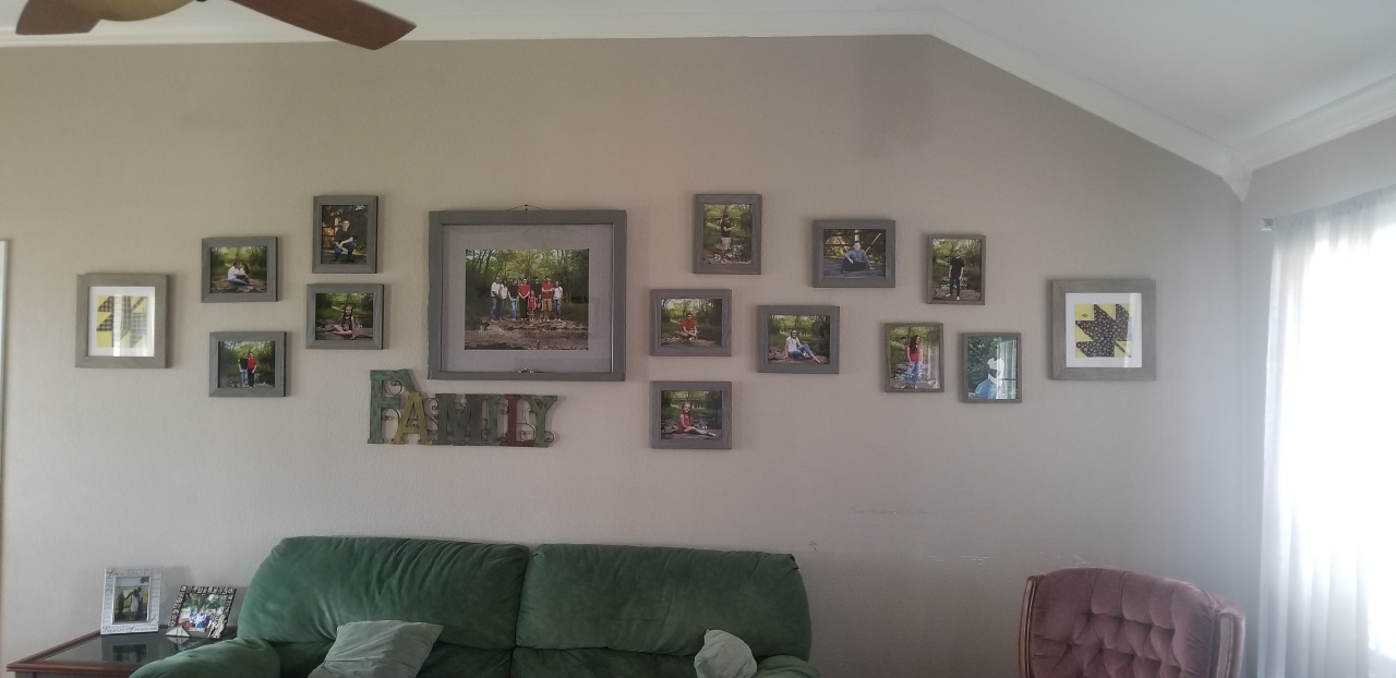 I included the framed quilt blocks at the end of our wall art gallery.