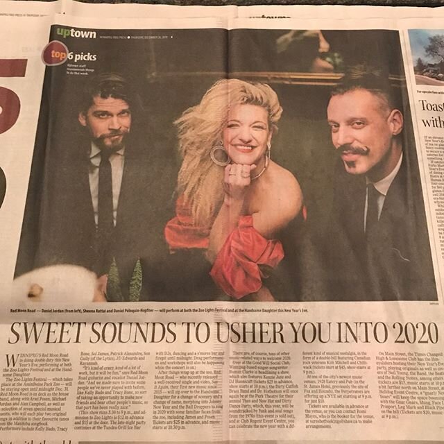 Wooo!!! Thanks @winnipegfreepress for the spread! Happy Holidays everyone!! Reminder that we&rsquo;ll be playing at @assiniboineparkzoo from 5-9pm for NYE with a bunch of pals! Start you festivities off with us for our last show of THIS DECADE! #zool