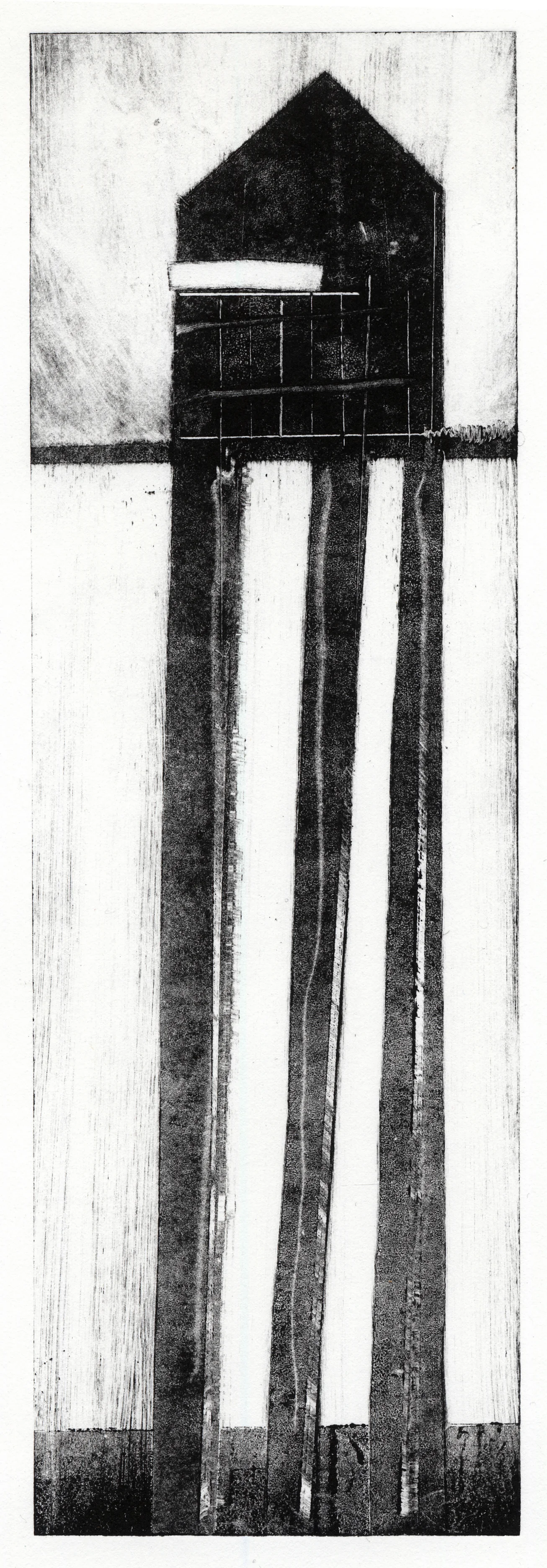  A tall house monotype print by Clive Knights 