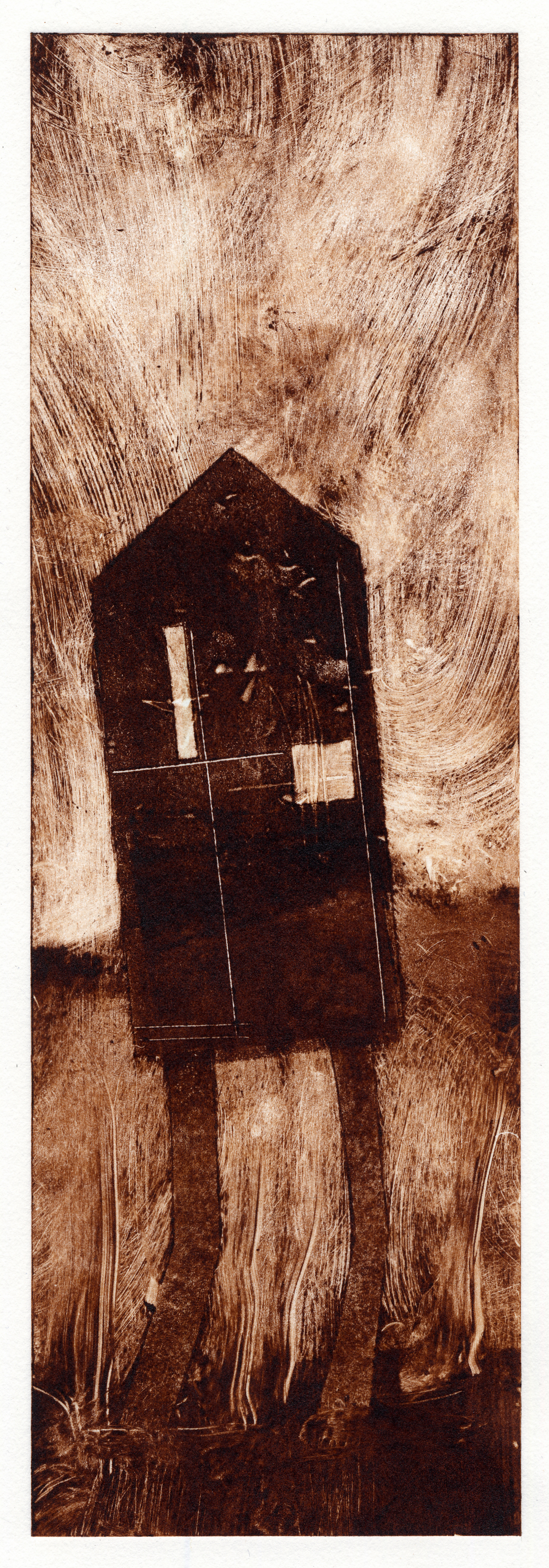  A monotype print by Clive Knights from his dwelling study in umber 