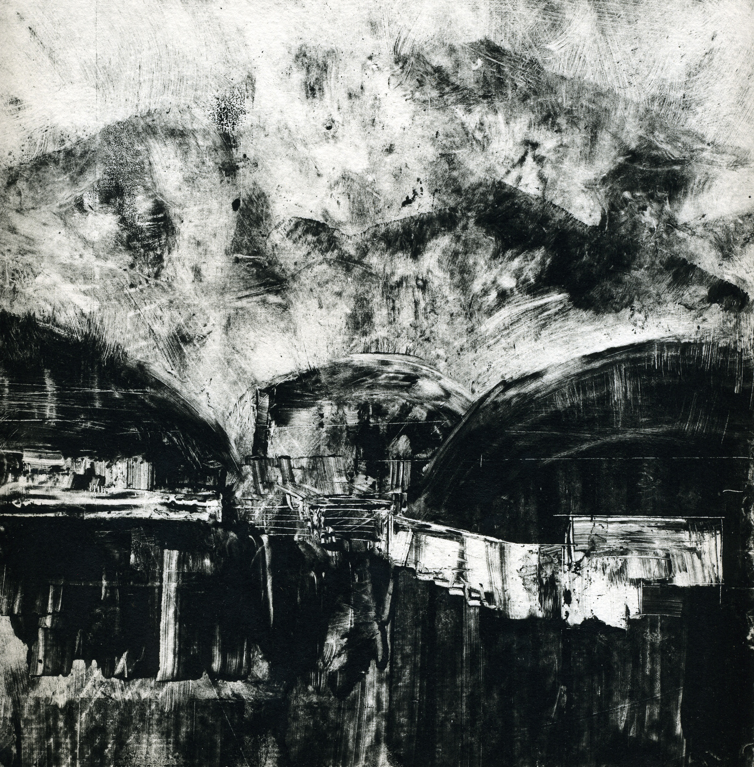  A monotype print by Clive Knights inspired by a visit to the Massa Carrara marble mines 