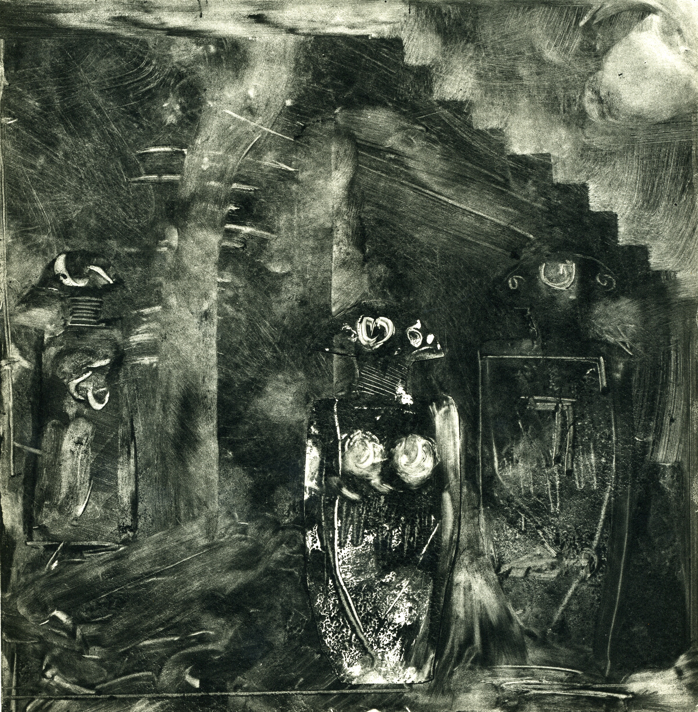  A monotype print by Clive Knights exploring the Statue-Stele of Linuigiana&nbsp; 