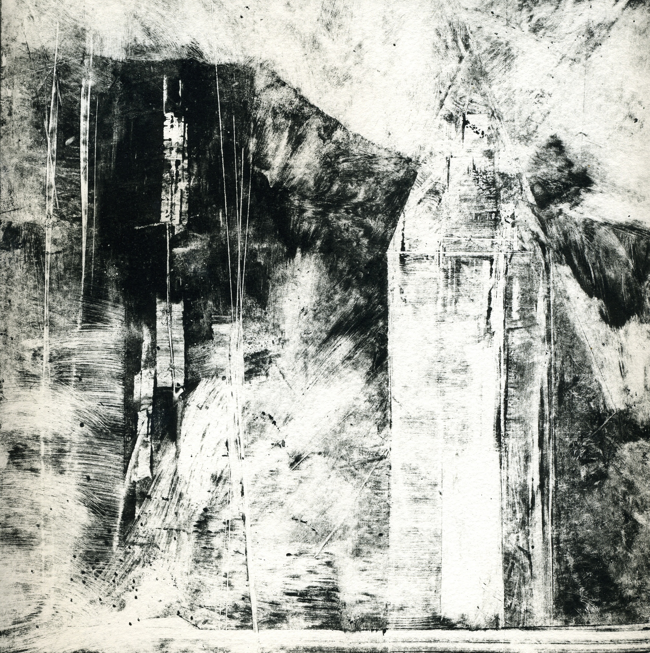  A monotype print by Clive Knights from his Lunigiana series exploring experiences from his sabbatical in the Lunigiana&nbsp; 