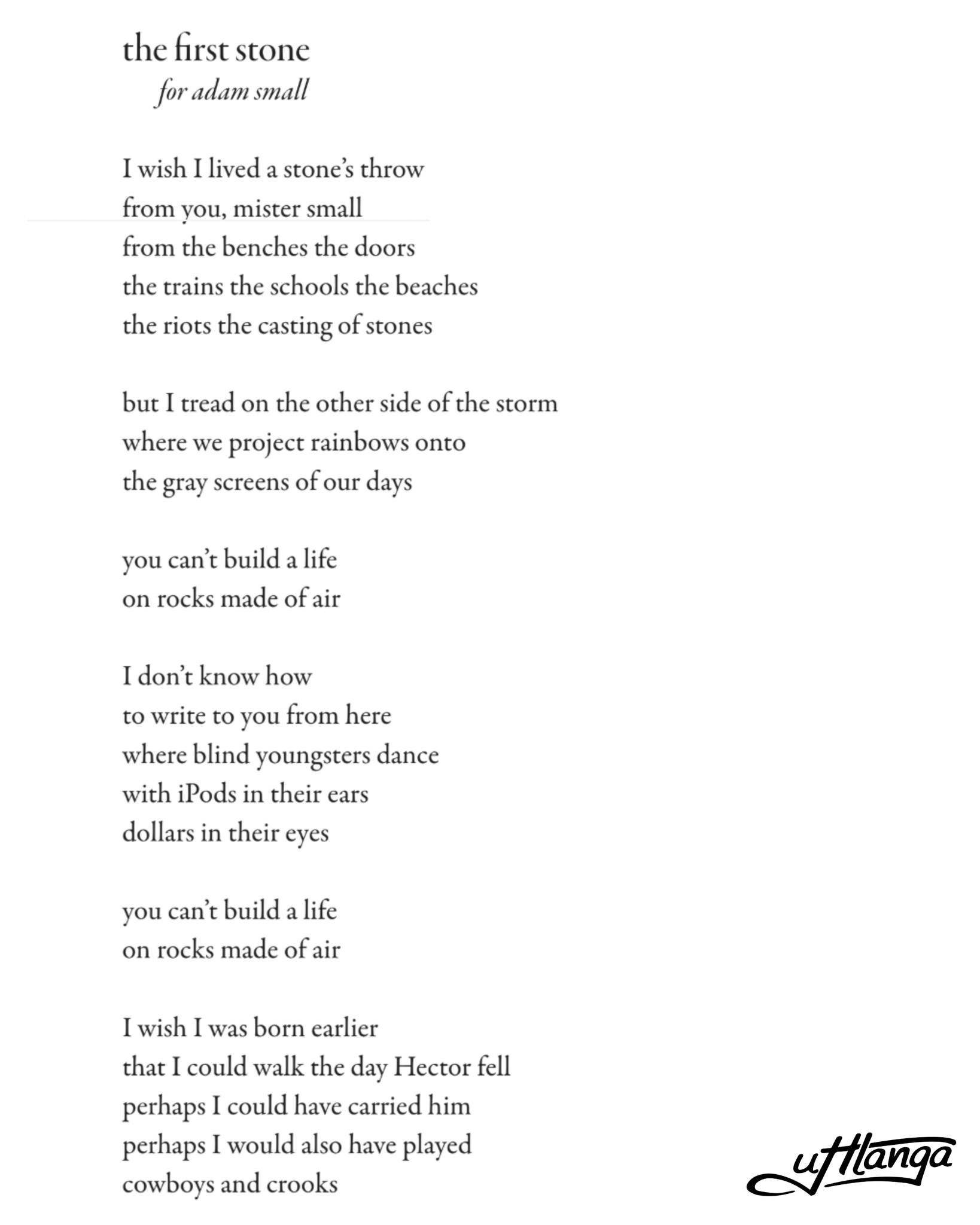 &ldquo;you can&rsquo;t build a life 
on rocks made of air&rdquo;

A poem by @pietermodendaal for Youth Day, from his upcoming collection, &lsquo;a corpse is also a garden&rsquo;. Happy Youth Day, Mzanzi 🇿🇦

#uHlanga #YouthDay #poet #poems #CorpsePo