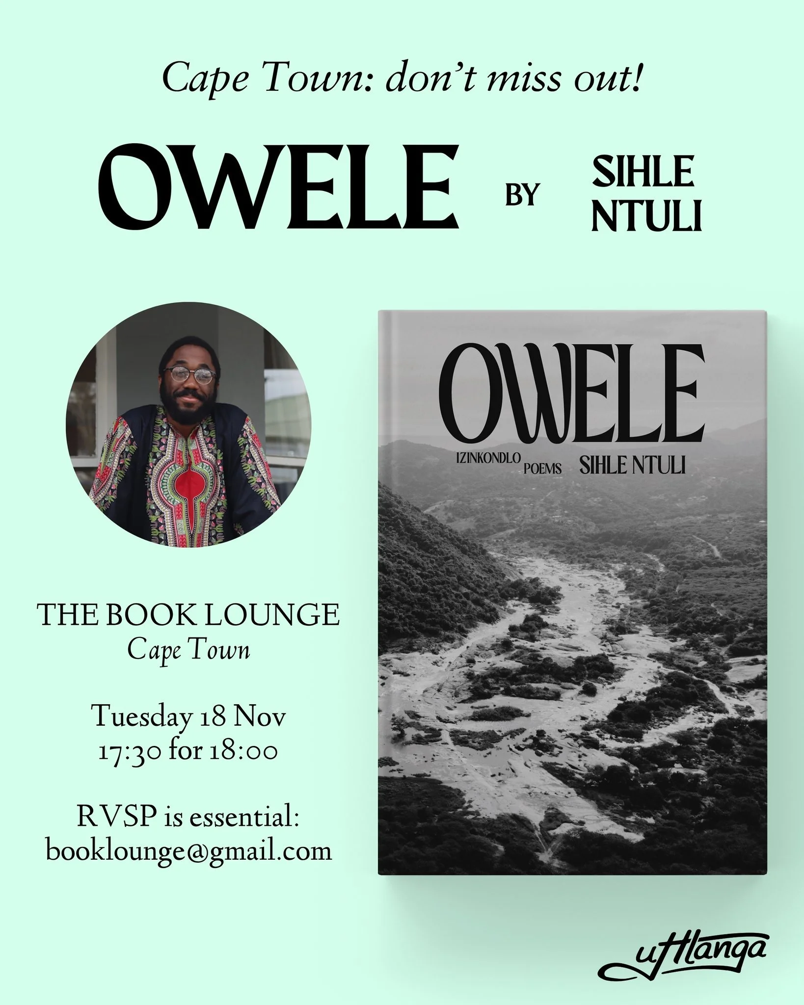In Cape Town? Love poetry? ❤️

Then stop everything you're doing and RSVP to the launch of Sihle Ntuli's 'Owele'!

Sihle will be in conversation with Dr Wamuwi Mbao, and you can tell the lovely folk at The Book Lounge that you'll be attending by 🔗 e