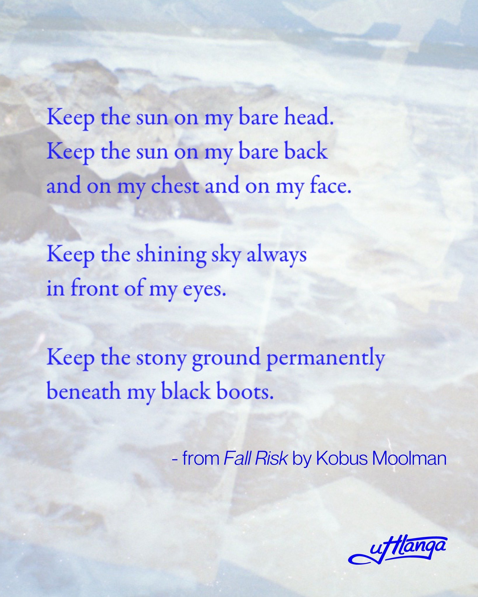 What are you writing and reading this year? 🌊🫆📖🕯️

With New Year wishes,
uHlanga

#uHlanga #FallRiskPoems #KobusMoolman #poem #poetry #PoemsPoemsPoems #Bookstagram