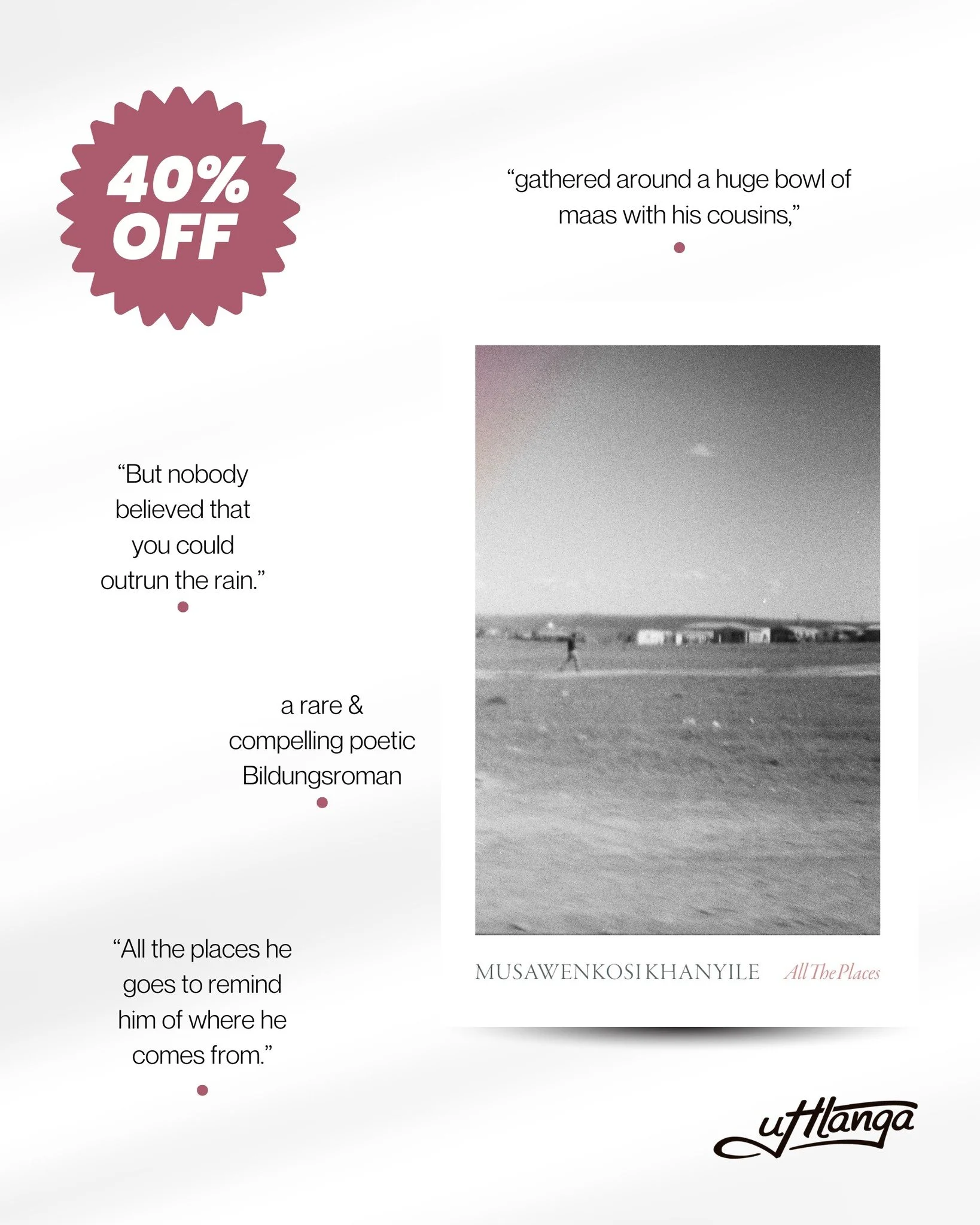 Get &lsquo;All the Places&rsquo; for 40% less! ⛄️

Musawenkosi Khanyile&rsquo;s poetry collection has &ldquo;...the ambition and scope of a novel, paired with (and paired down to) minimalist and clear-eyes verse."

❄️👉🏾 Shop @khanyile.musawenk