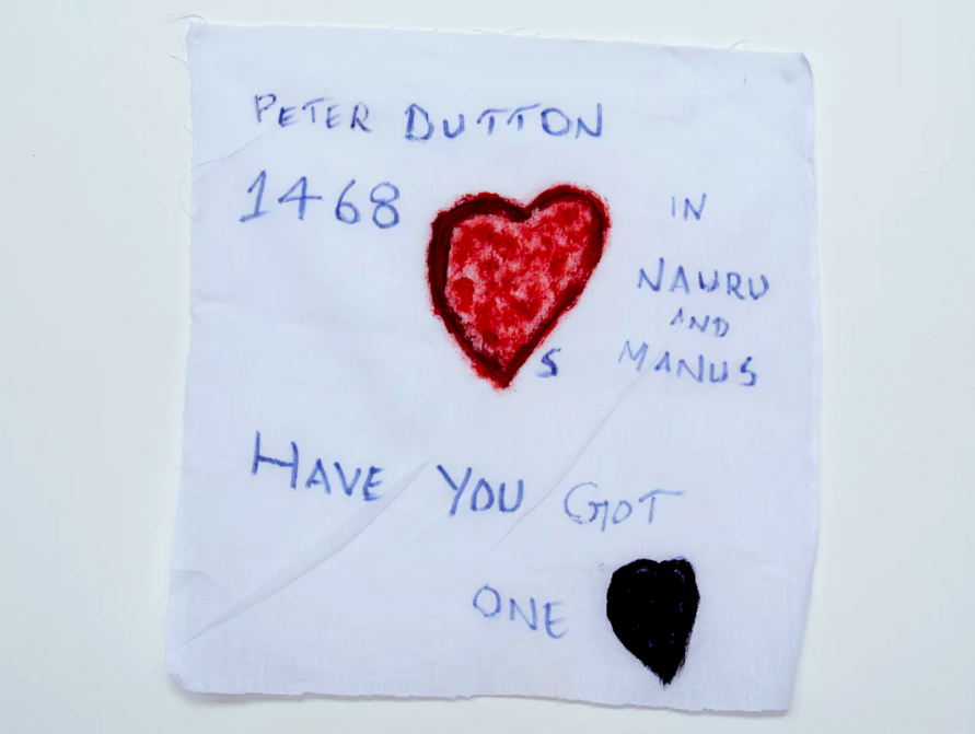 A detainee on Nauru asks whether immigration minister Peter Dutton has a heart. Photograph: David T Young/ Penny Ryan