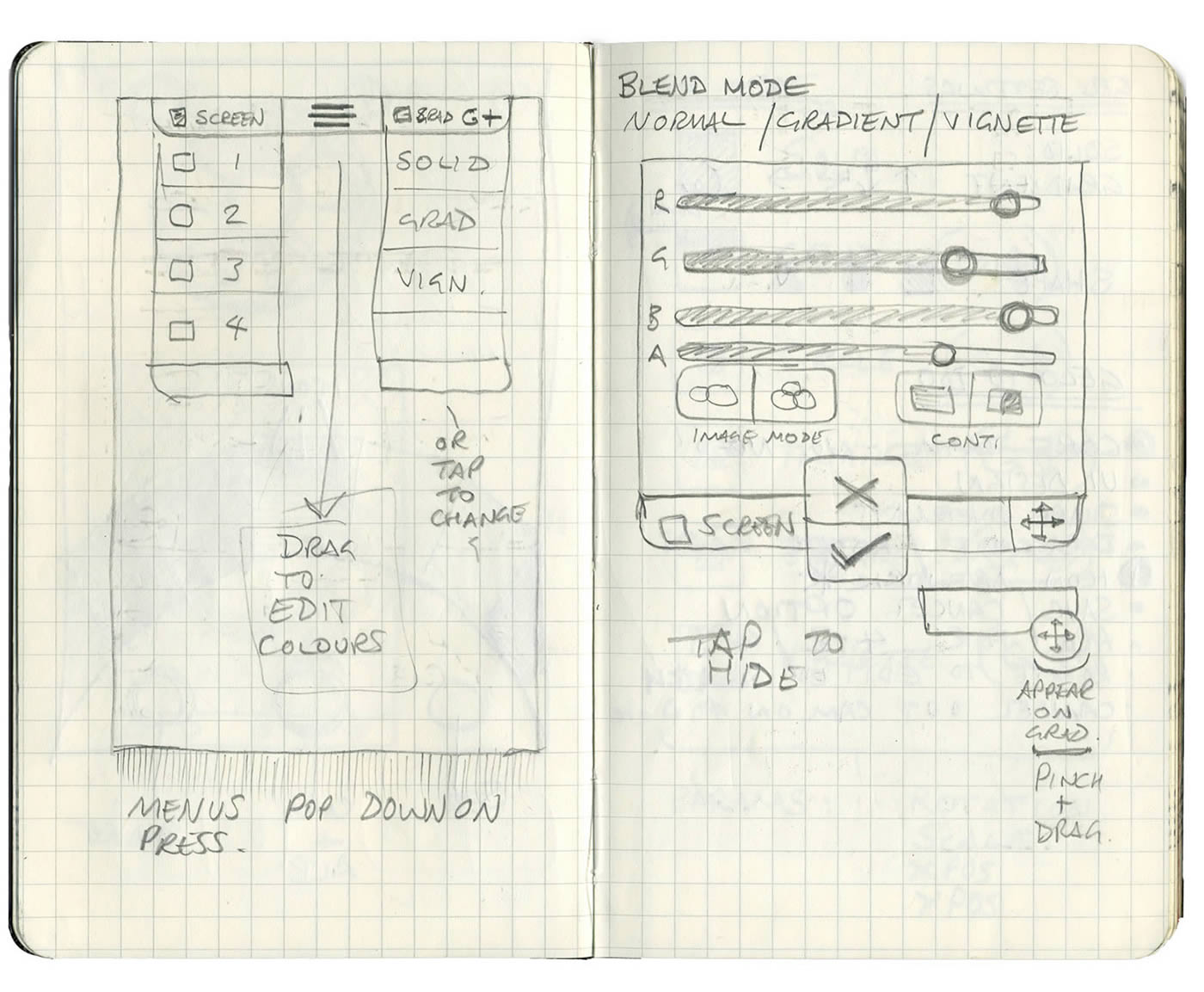 Early sketches of the UI for Geló