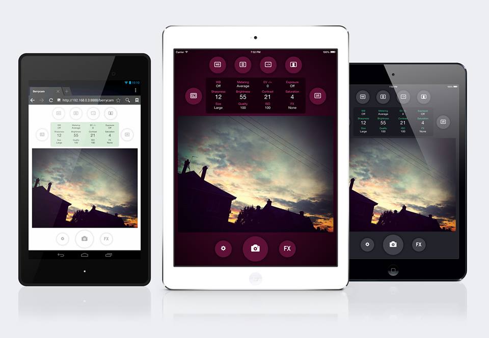 BerryCam with themes on iPad and Android