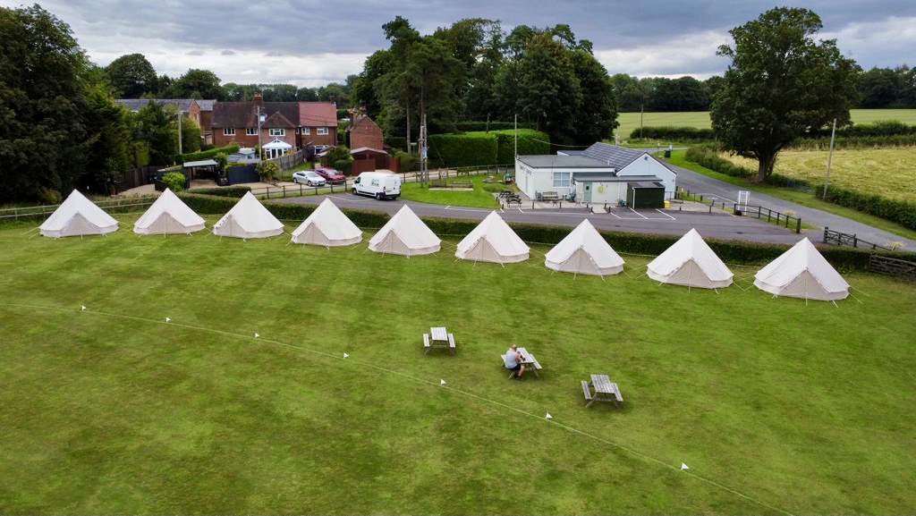 Bell Tents at Woodlands Cricket pitch
