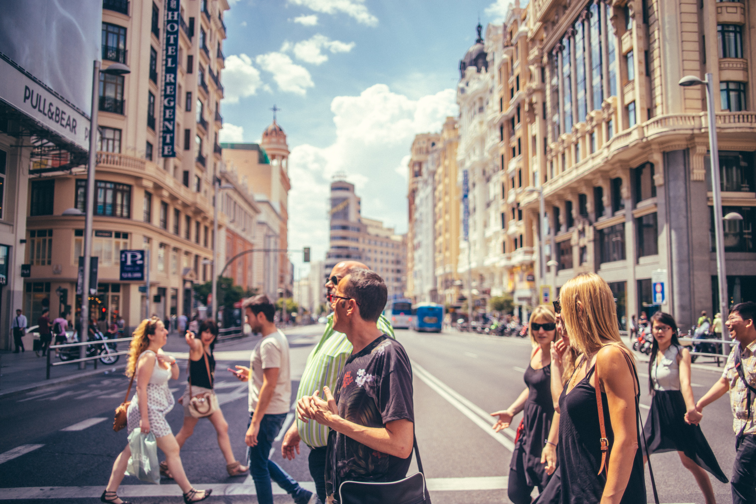 Gran Via Crossing, Madrid, Spain