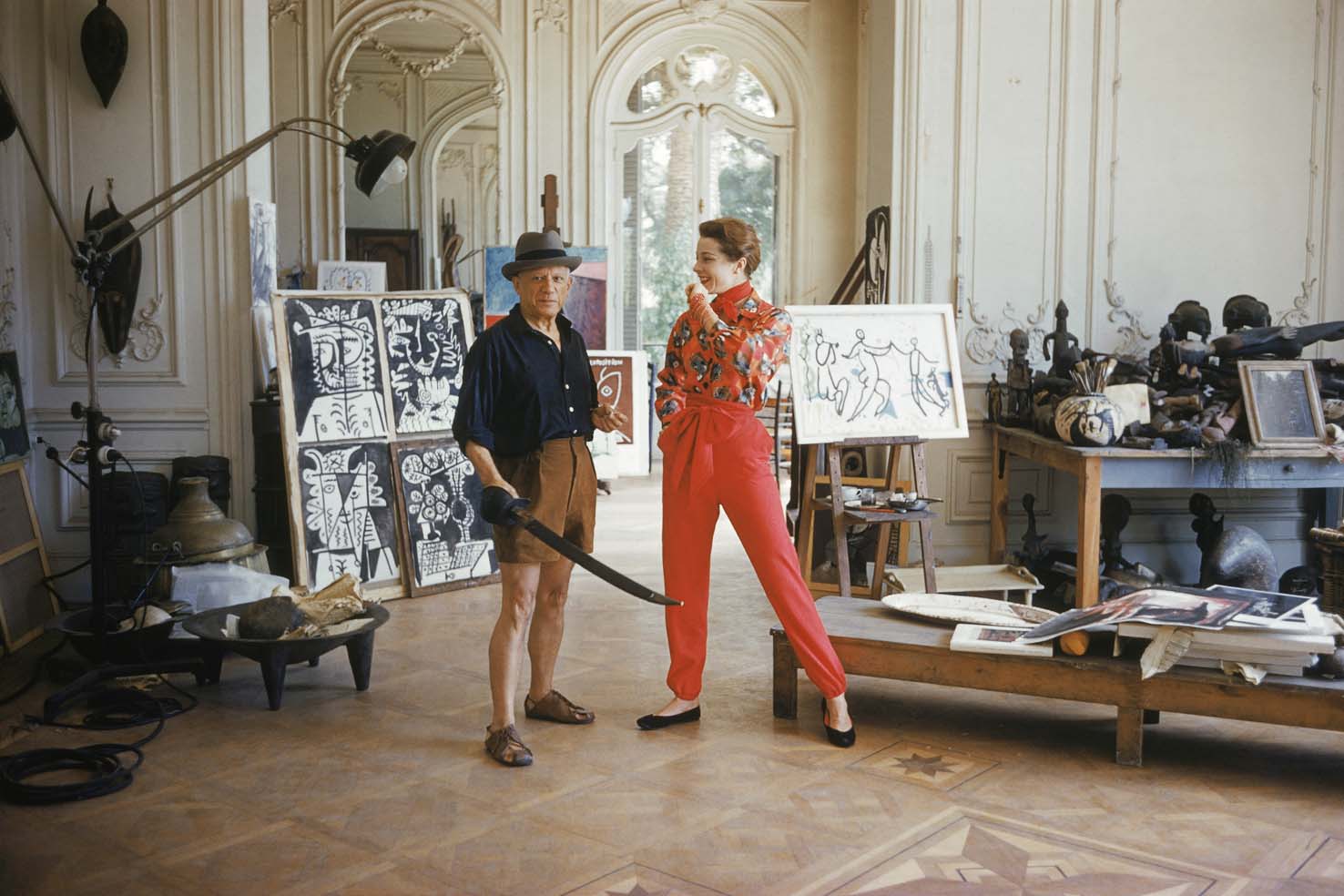 Pablo Picasso with French model Bettina Graziani in his Cannes Villa, La Californie, 1955.